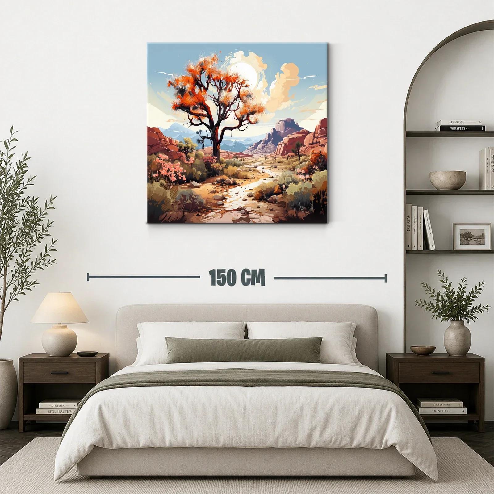 Paisaje desértico con árbol y flora en tonos cálidos — miniatura 3