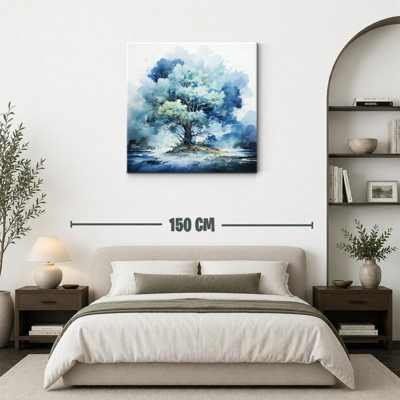 Árbol azul en isla flotante con fondo abstracto — miniatura 3