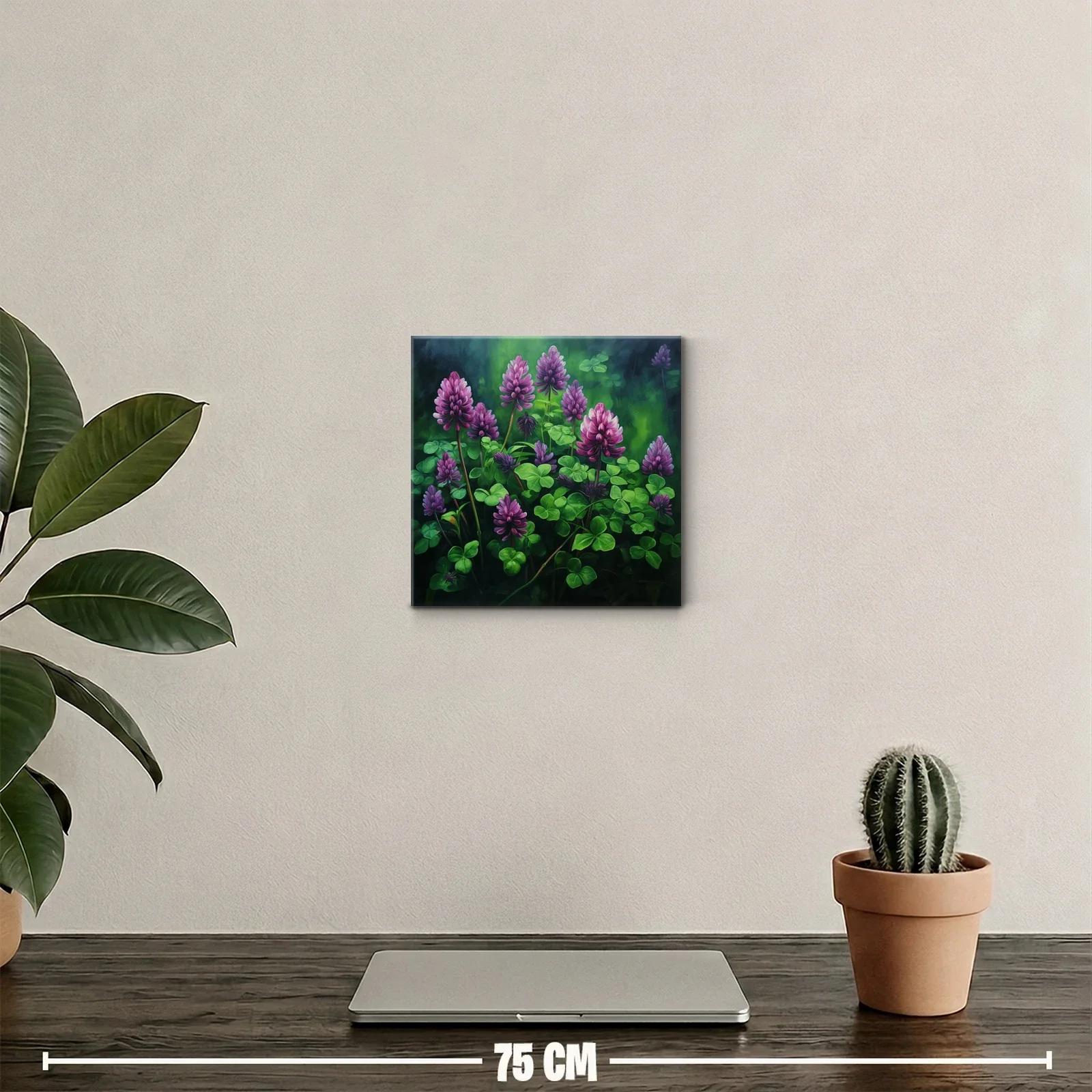 Cuadro decorativo con flores moradas y hojas verdes — miniatura 2