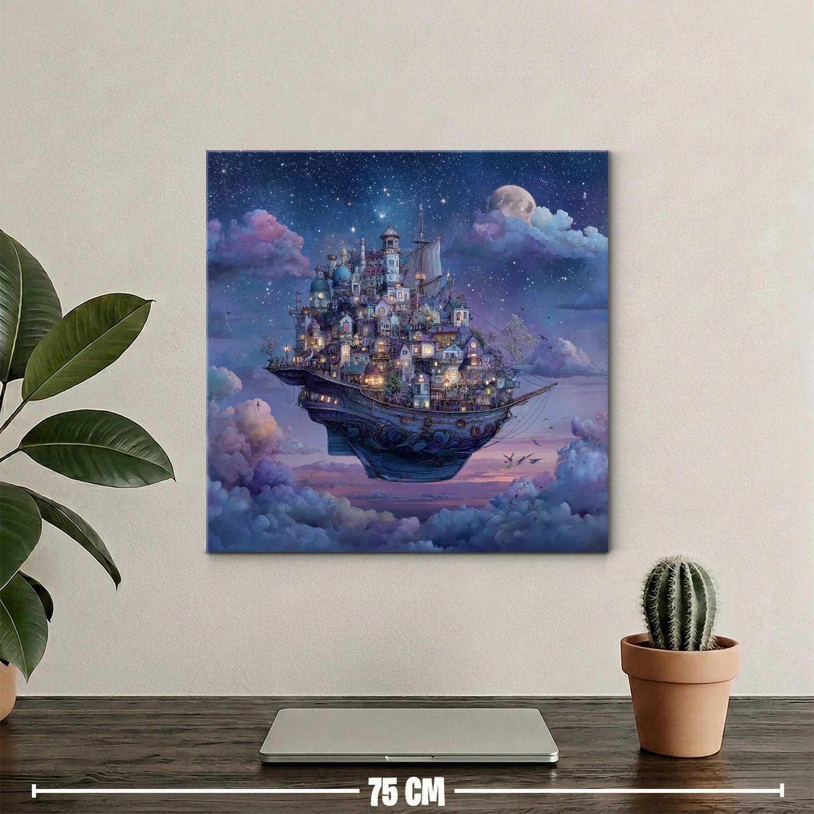 Barco flotante con ciudad iluminada al anochecer — miniatura 2