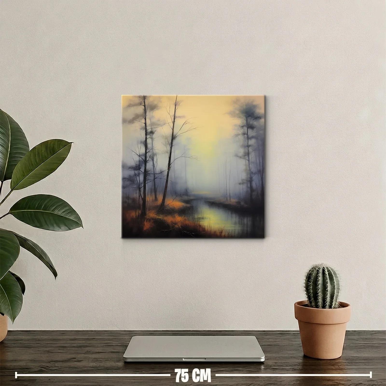 Paisaje brumoso con árboles y río reflejando luz tenue — miniatura 2