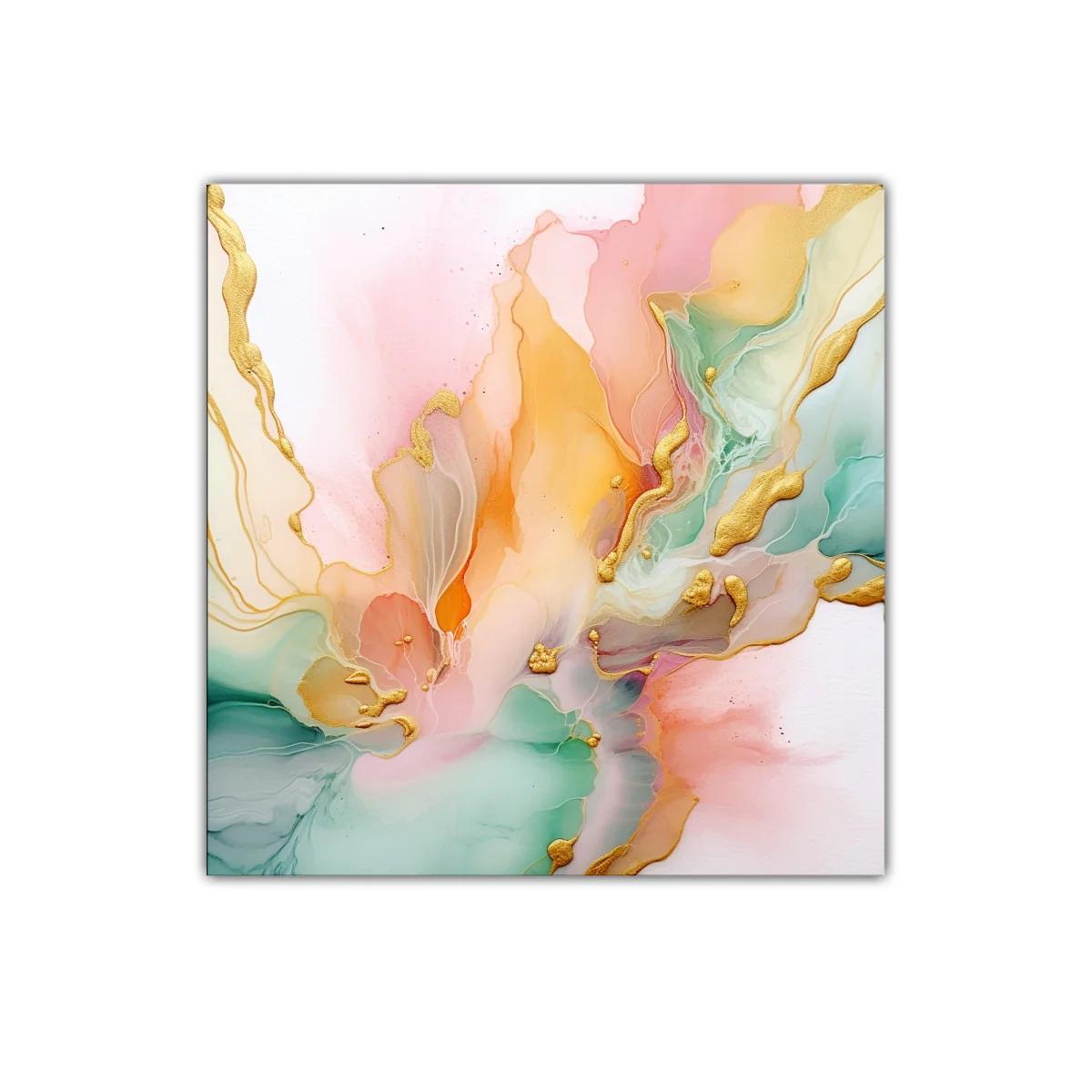 Cuadro abstracto con tonos pastel y detalles dorados — miniatura 1
