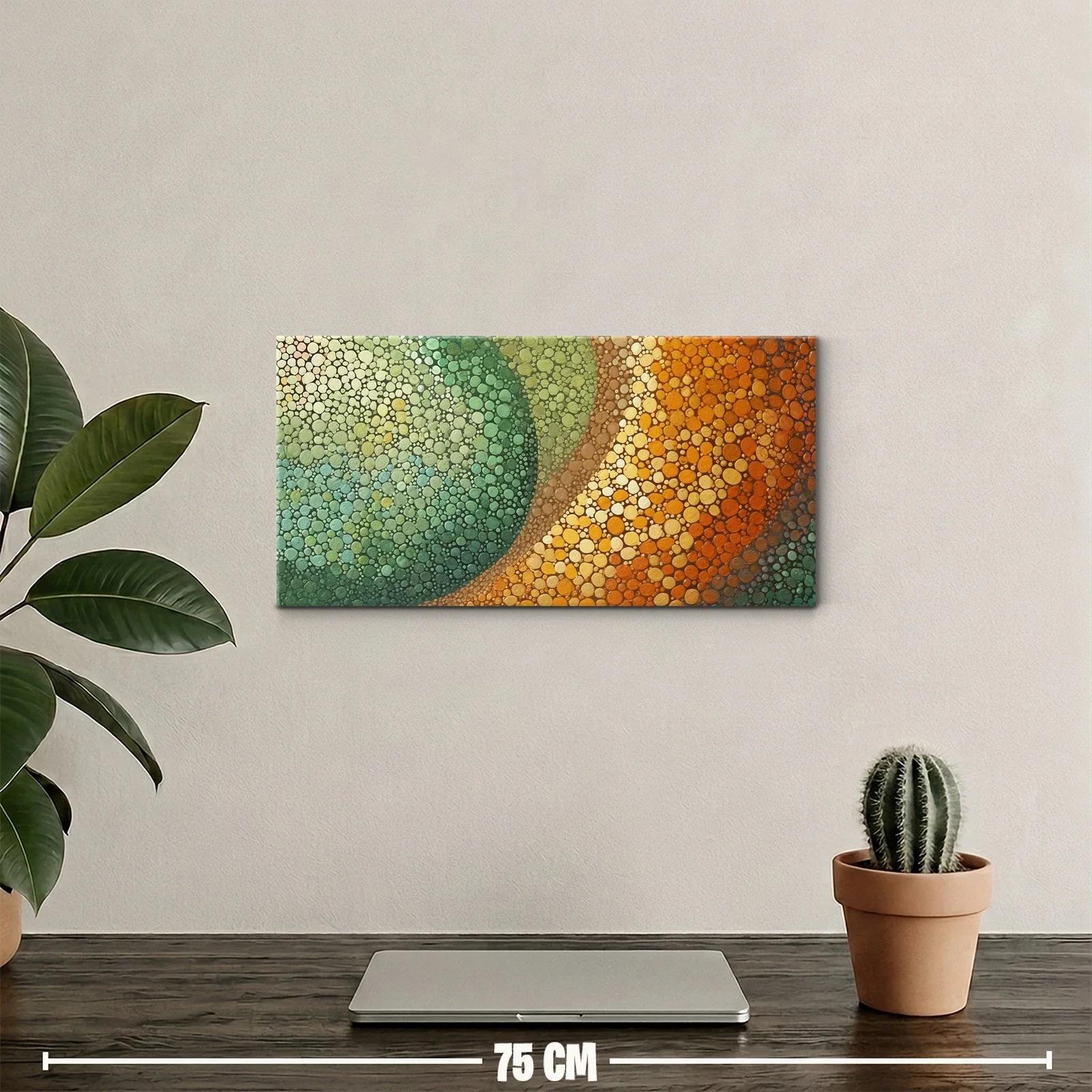 Cuadro círculos concéntricos tipo mosaico en verde y ocre — miniatura 2