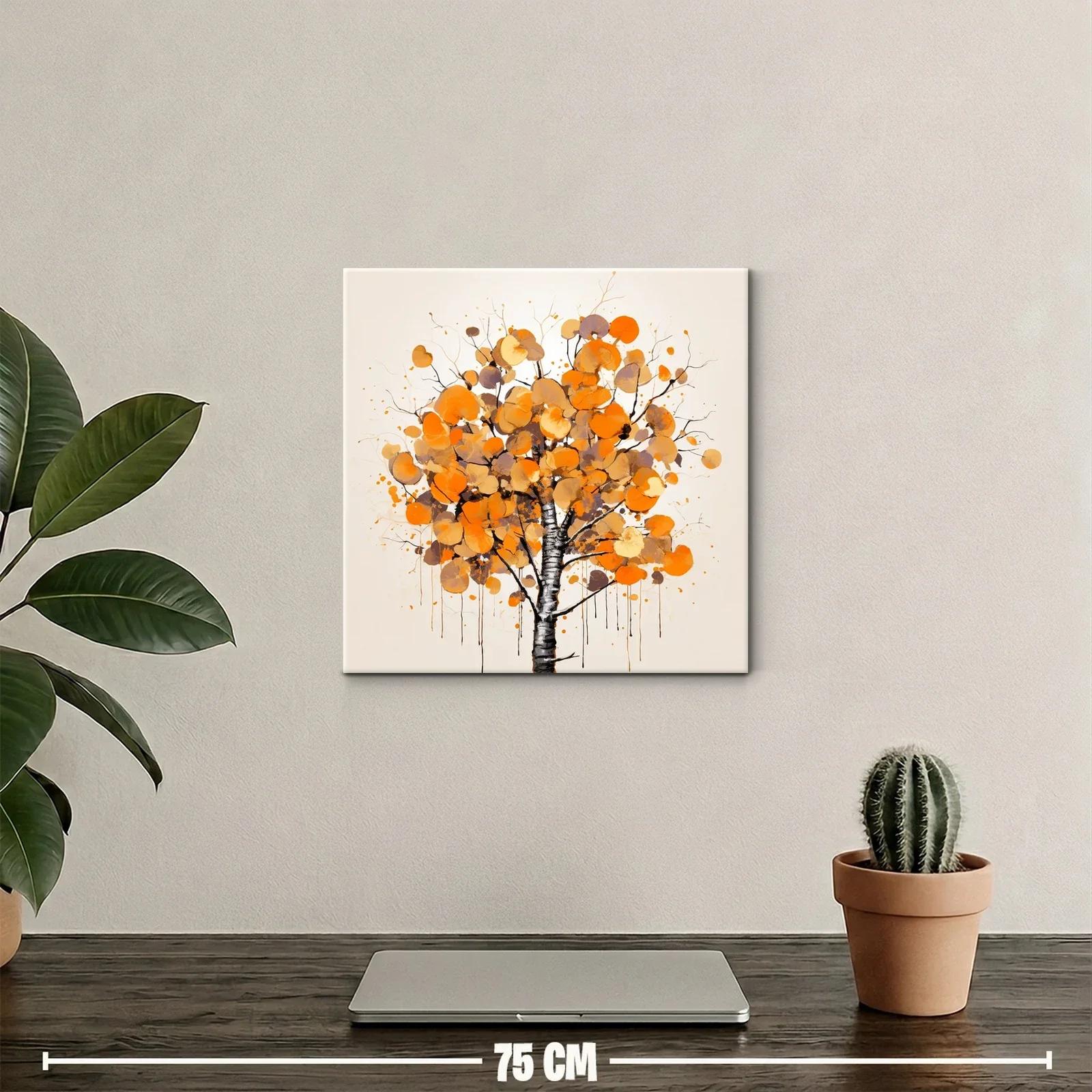 Cuadro árbol con hojas en tonos cálidos y ocre — miniatura 2