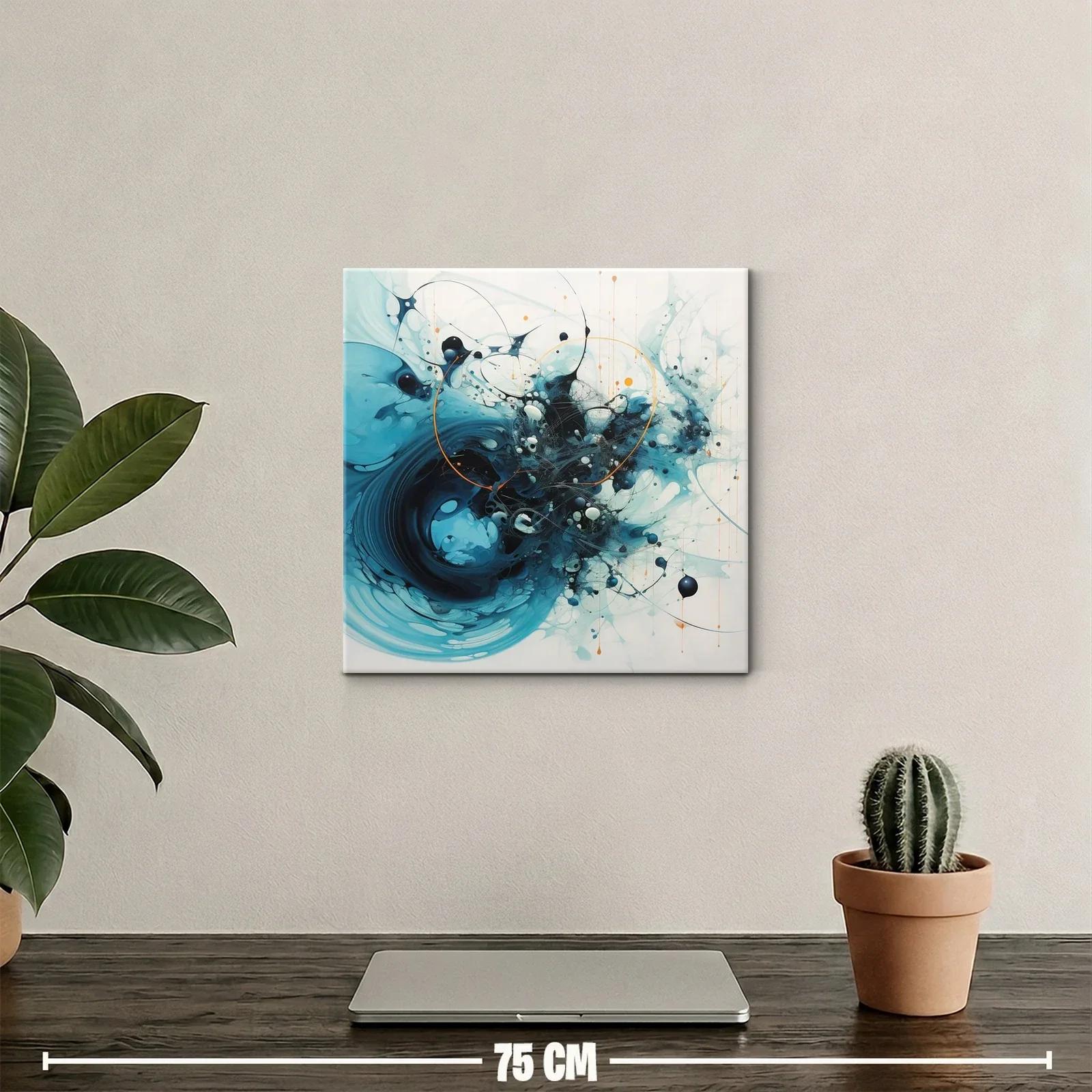 Cuadro abstracto con formas dinámicas en tonos azules y negros — miniatura 2