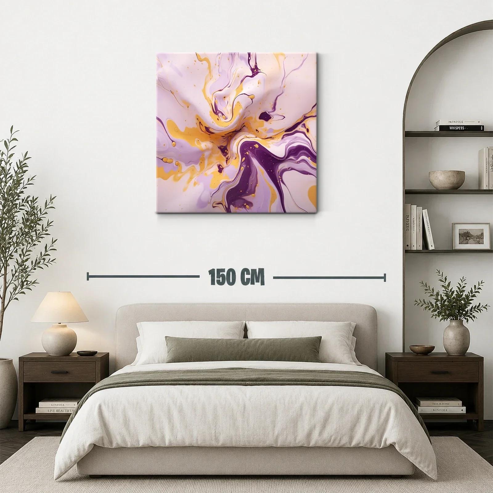 Cuadro abstracto en tonos lila y dorado vibrante — miniatura 3