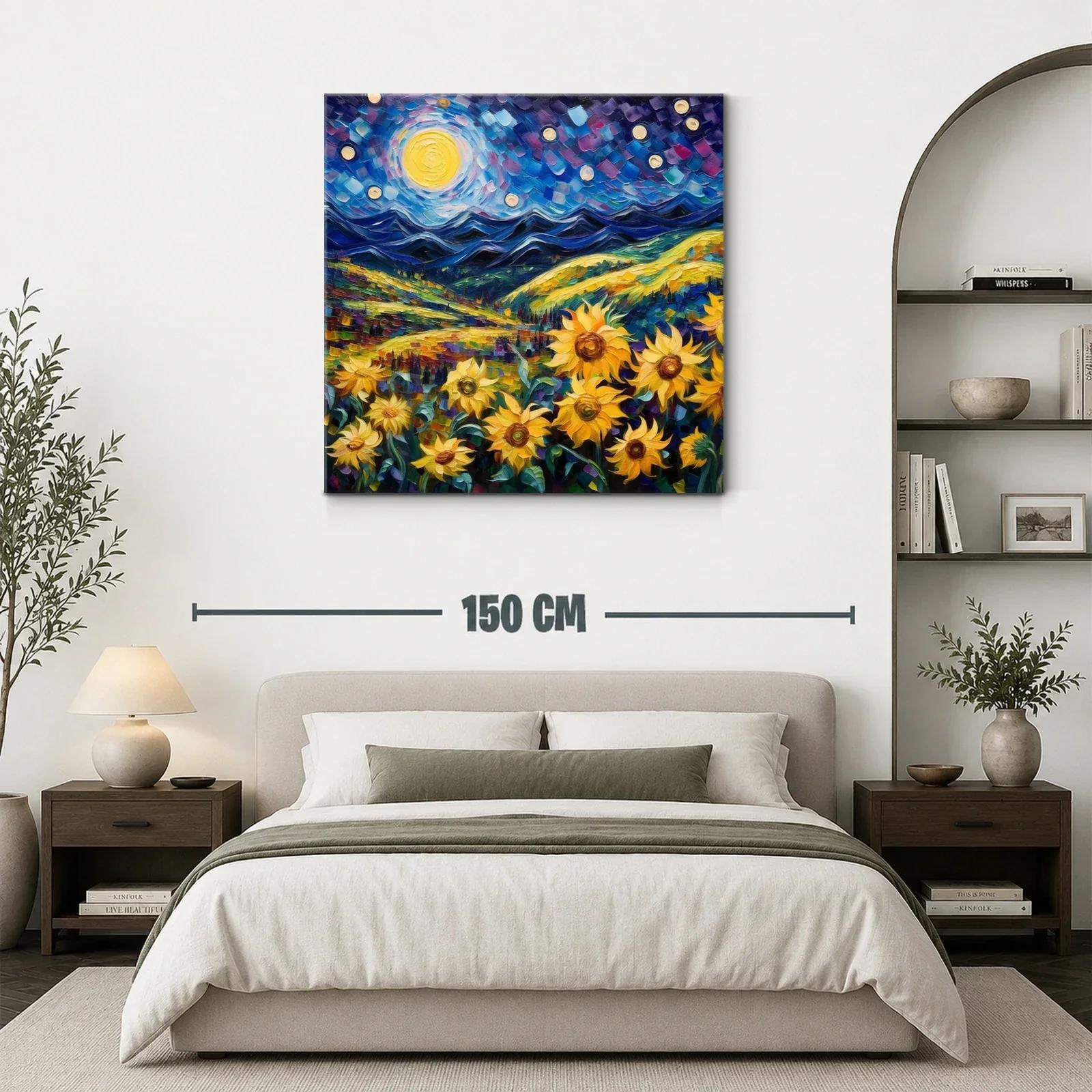 Campo de girasoles bajo noche estrellada vibrante — miniatura 3