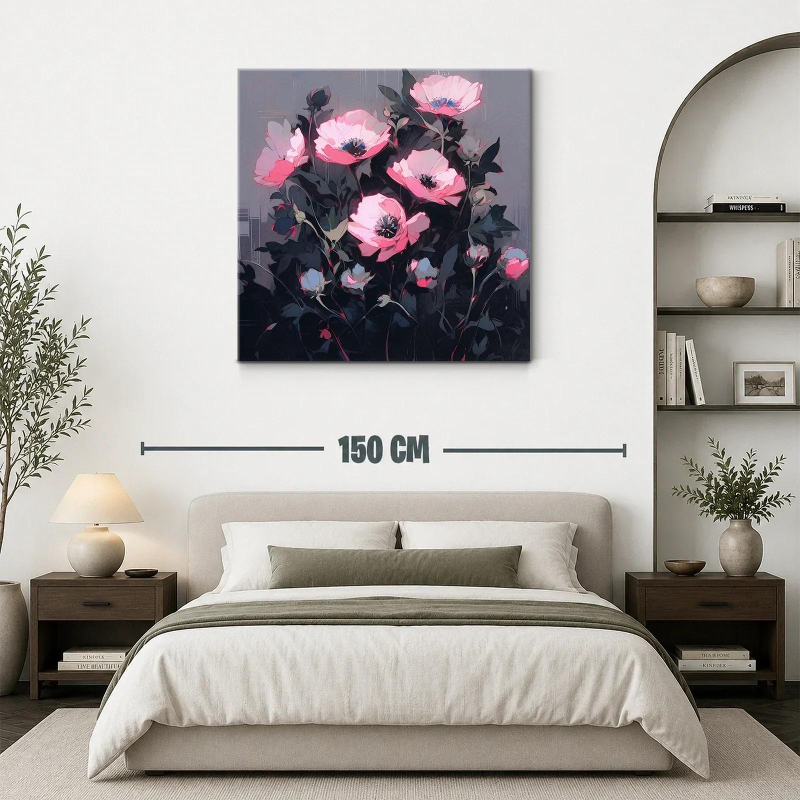 Cuadro floral con tonos rosas y fondo gris oscuro elegante — miniatura 3