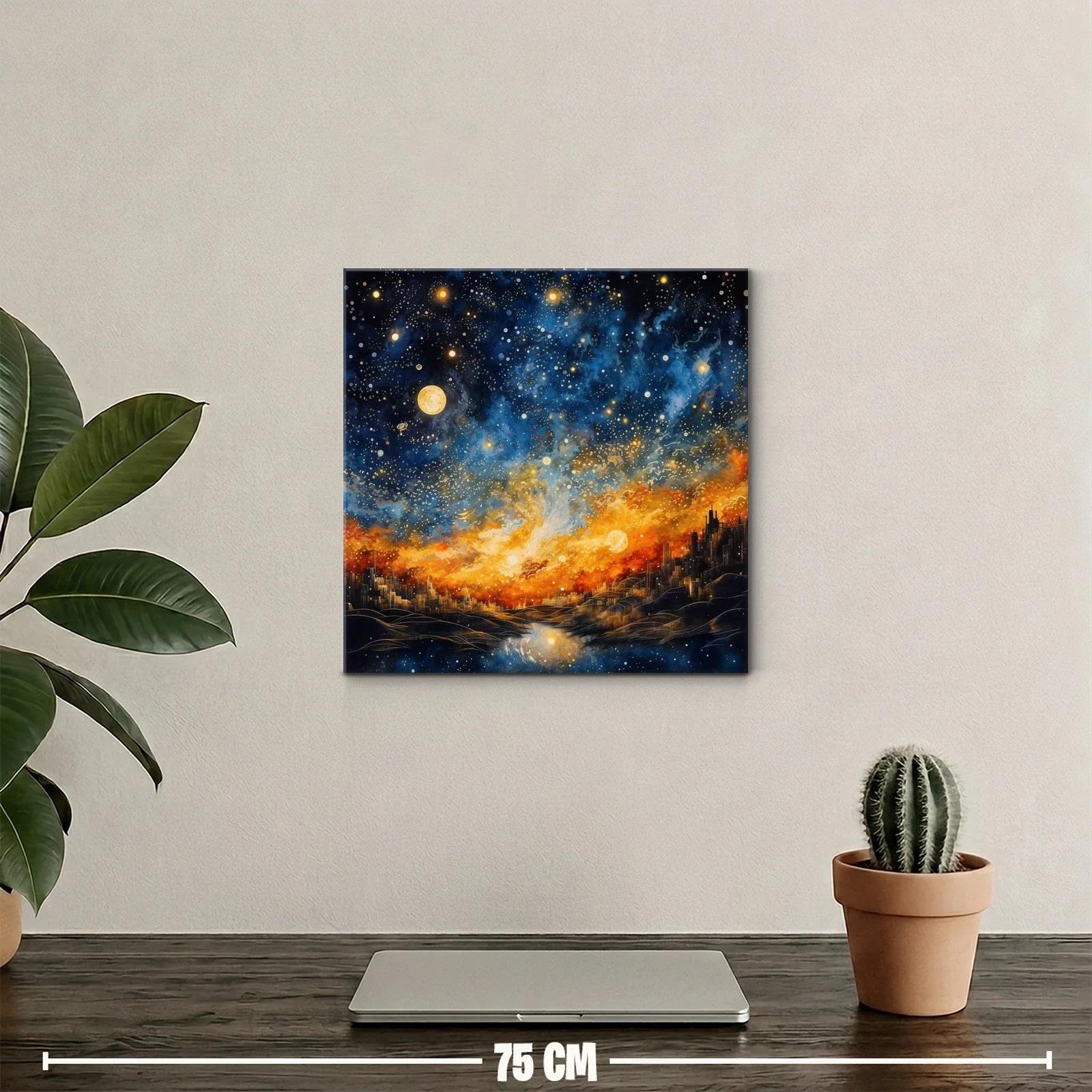 Cielo estrellado sobre ciudad iluminada al atardecer — miniatura 2
