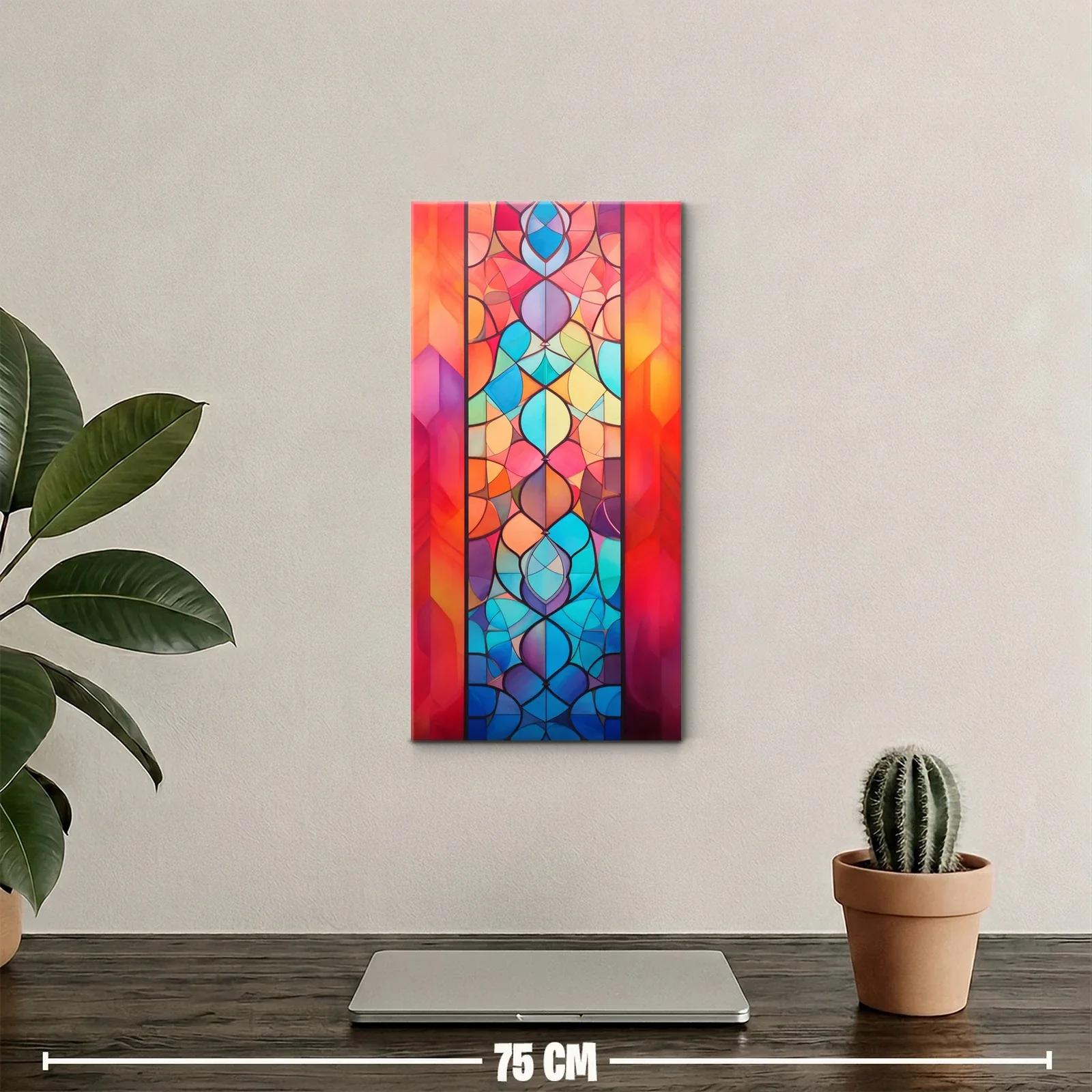 Cuadro vitral geométrico con franjas cálidas — miniatura 2