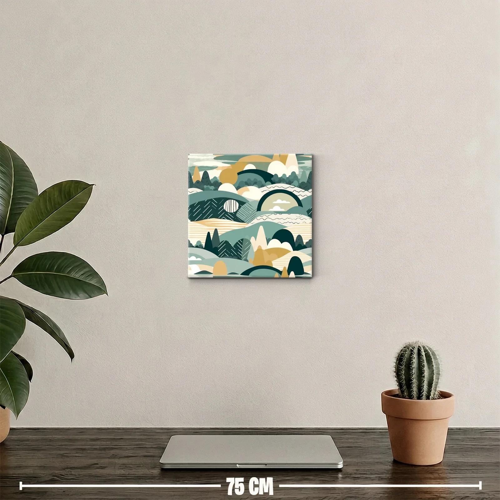 Cuadro decorativo paisaje abstracto en tonos verdes y ocres — miniatura 2