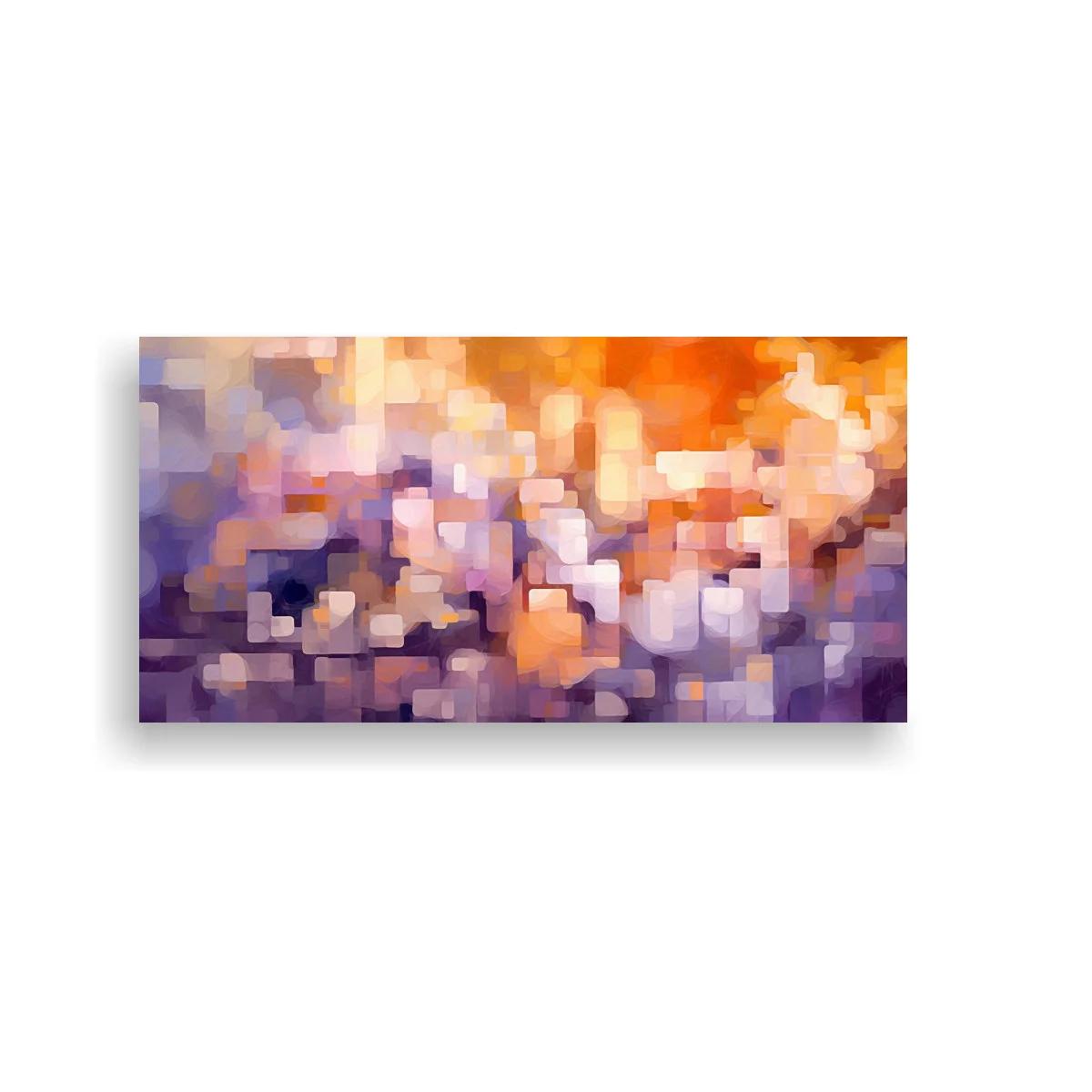 Cuadro mosaico abstracto de rectángulos en tonos lila y naranja — imagen principal