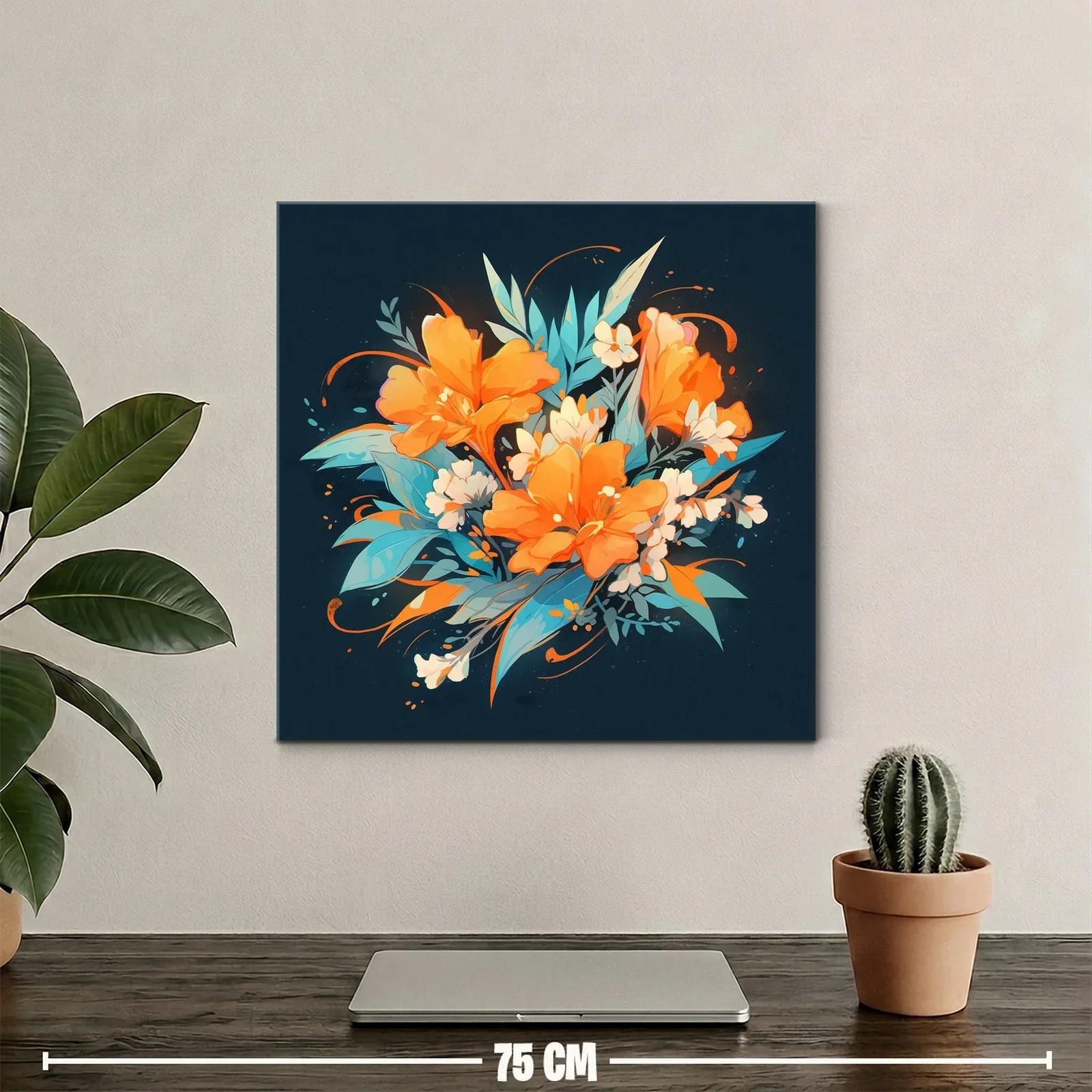 Composición floral vibrante con tonos naranjas y azules — miniatura 2