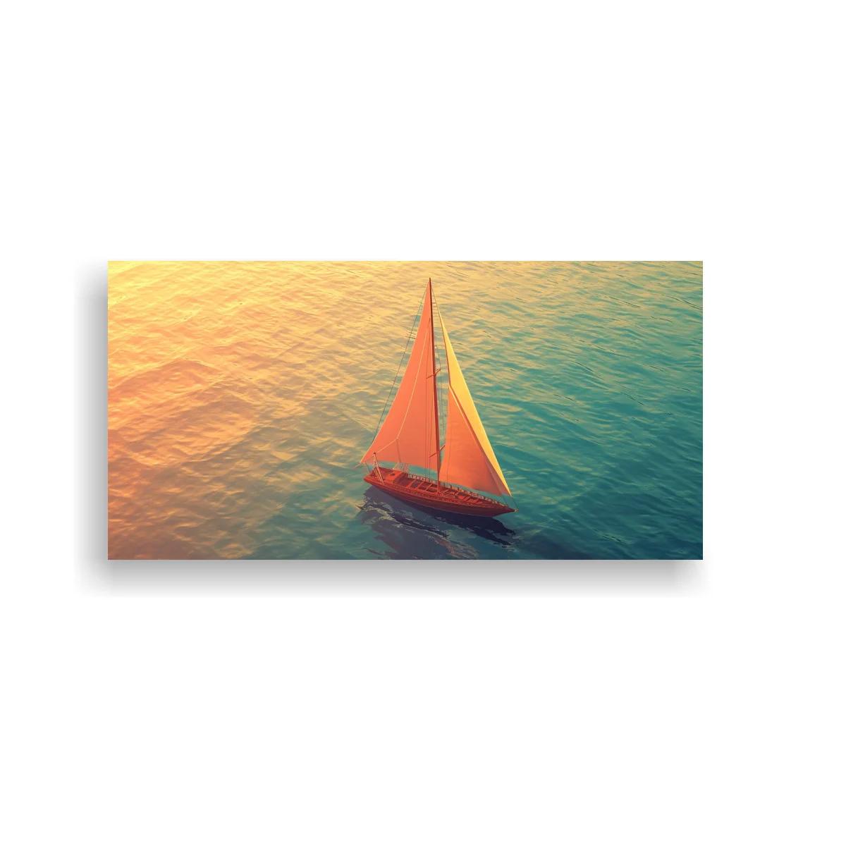 Cuadro velero de vela naranja sobre mar luminoso — imagen principal