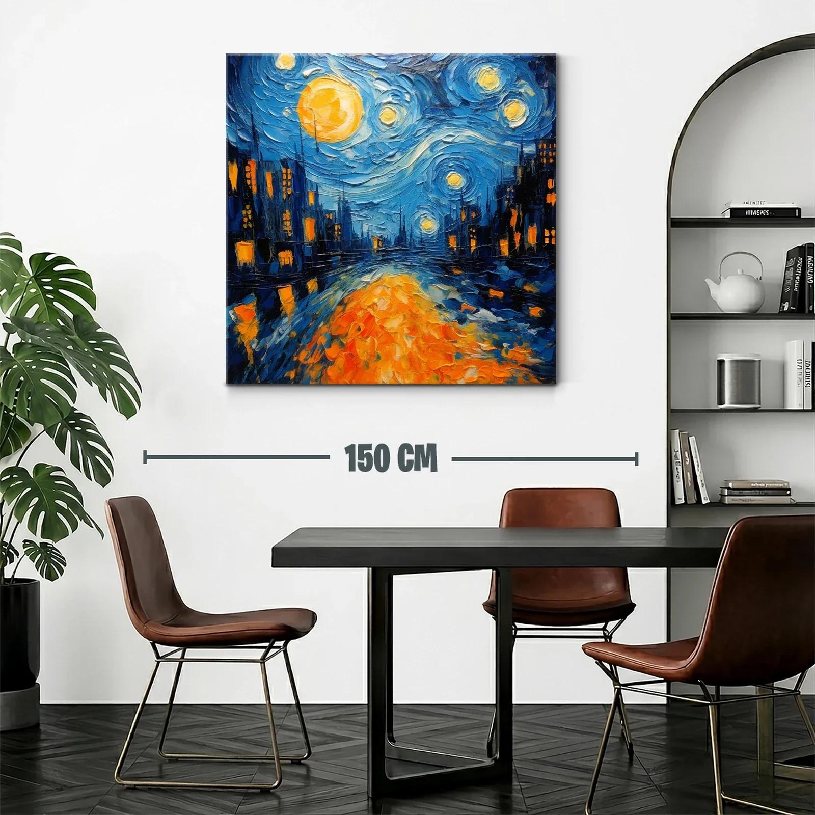 Calle nocturna iluminada en tonos azules y naranjas vibrantes — miniatura 2