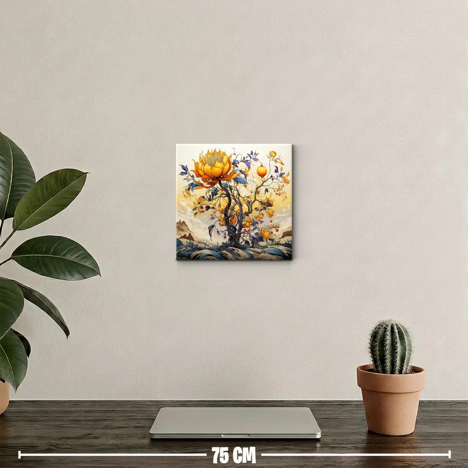 Cuadro fantasioso con árbol y flores en tonos cálidos — miniatura 2