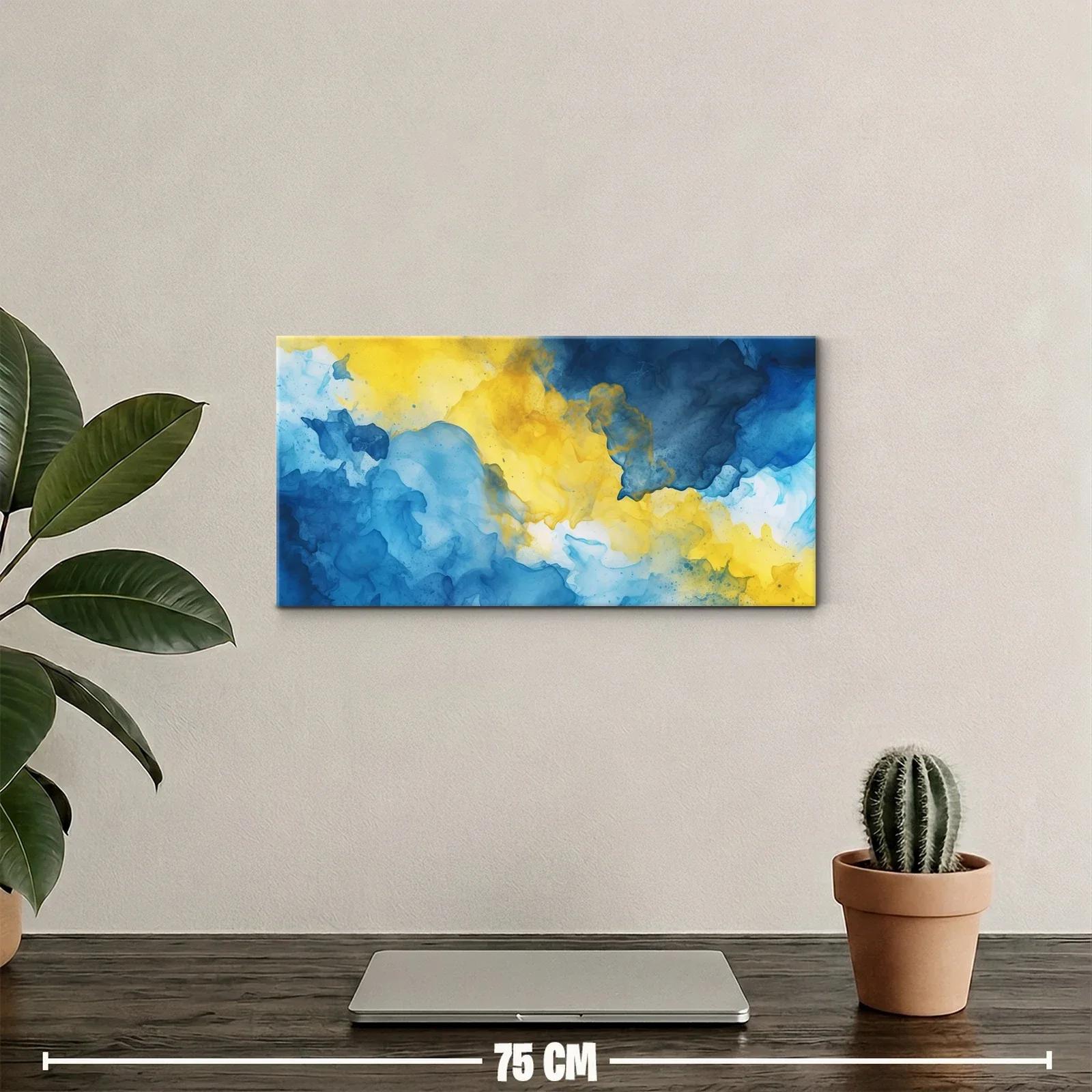 Cuadro manchas abstractas de acuarela con turquesa y dorado — miniatura 2