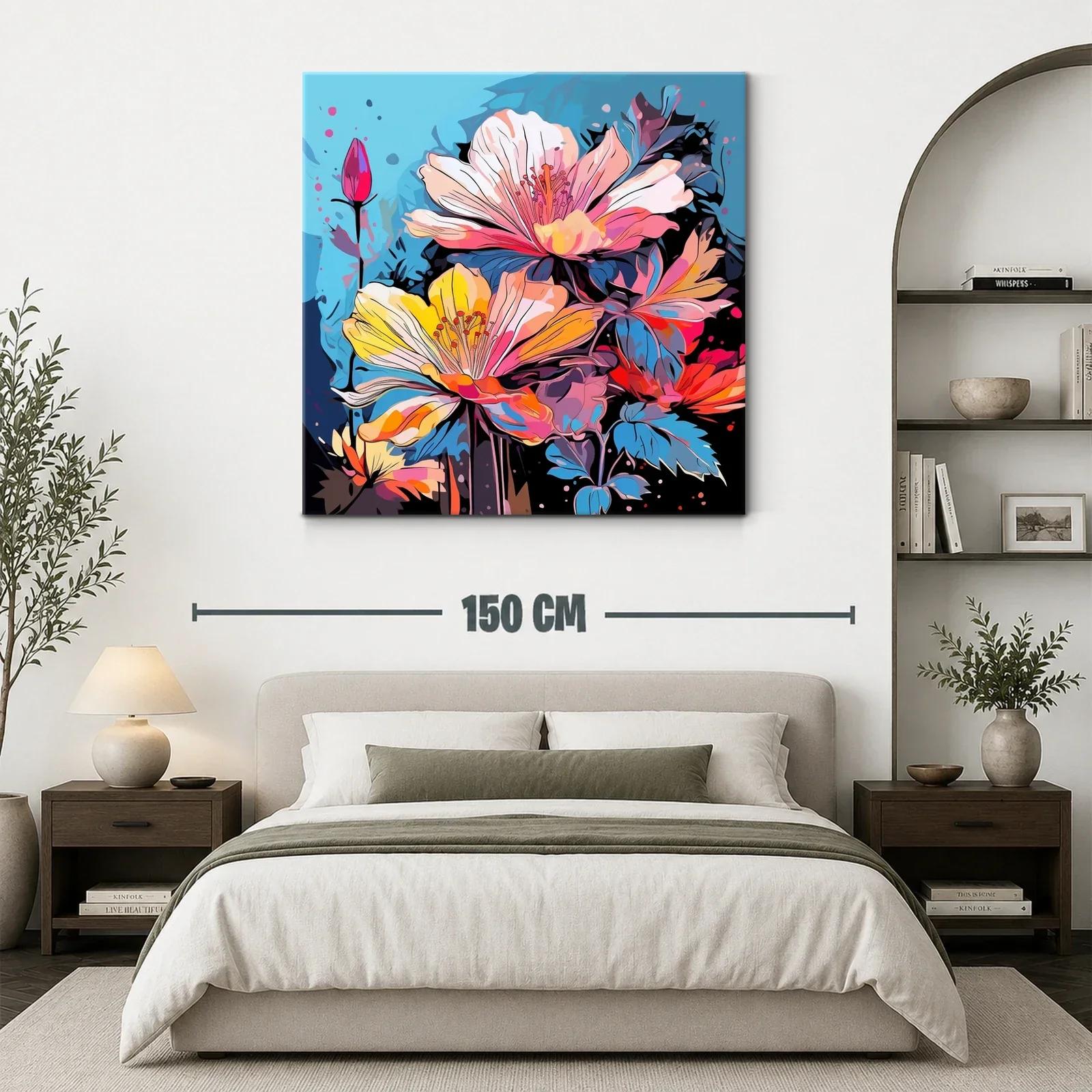 Cuadro floral con vibrantes tonos azules y rosas — miniatura 3