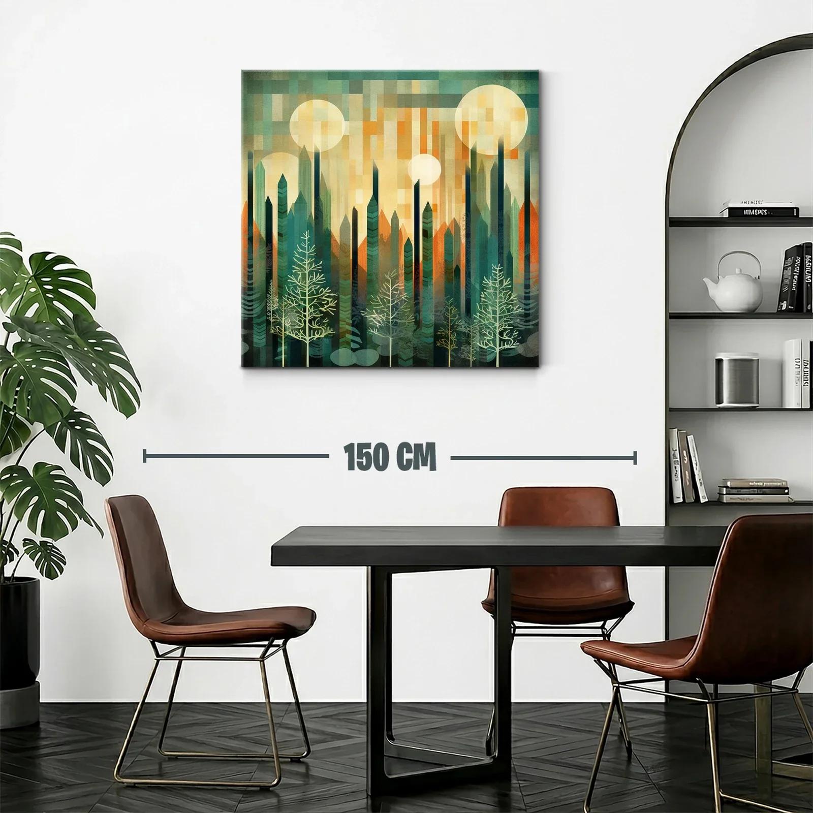 Paisaje geométrico de bosque y lunas brillantes — miniatura 2