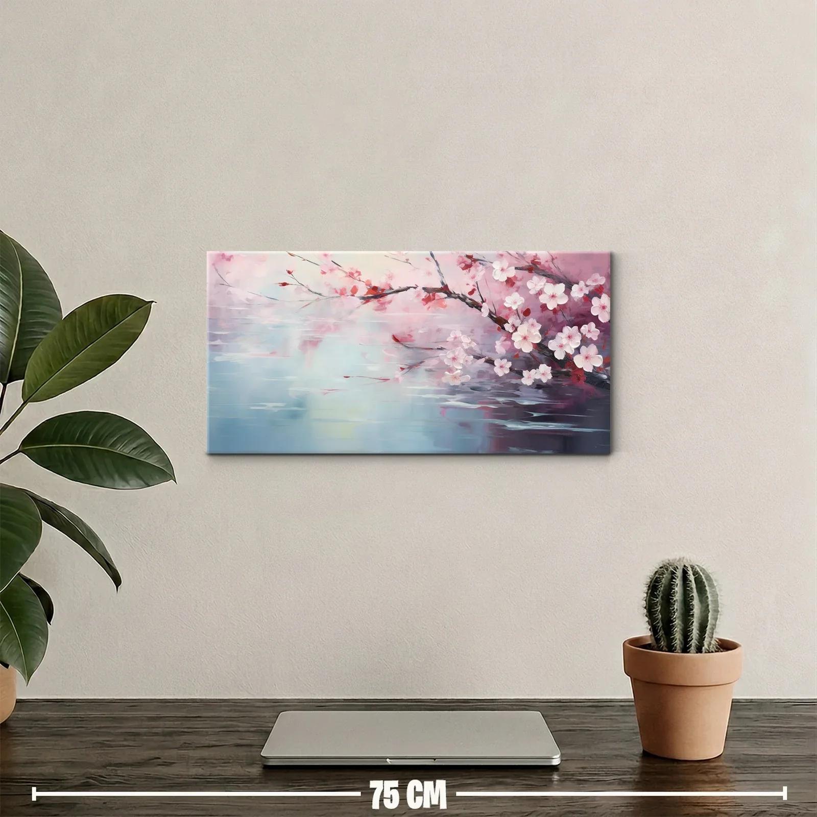 Cuadro flores de cerezo sobre agua con reflejos suaves — miniatura 2