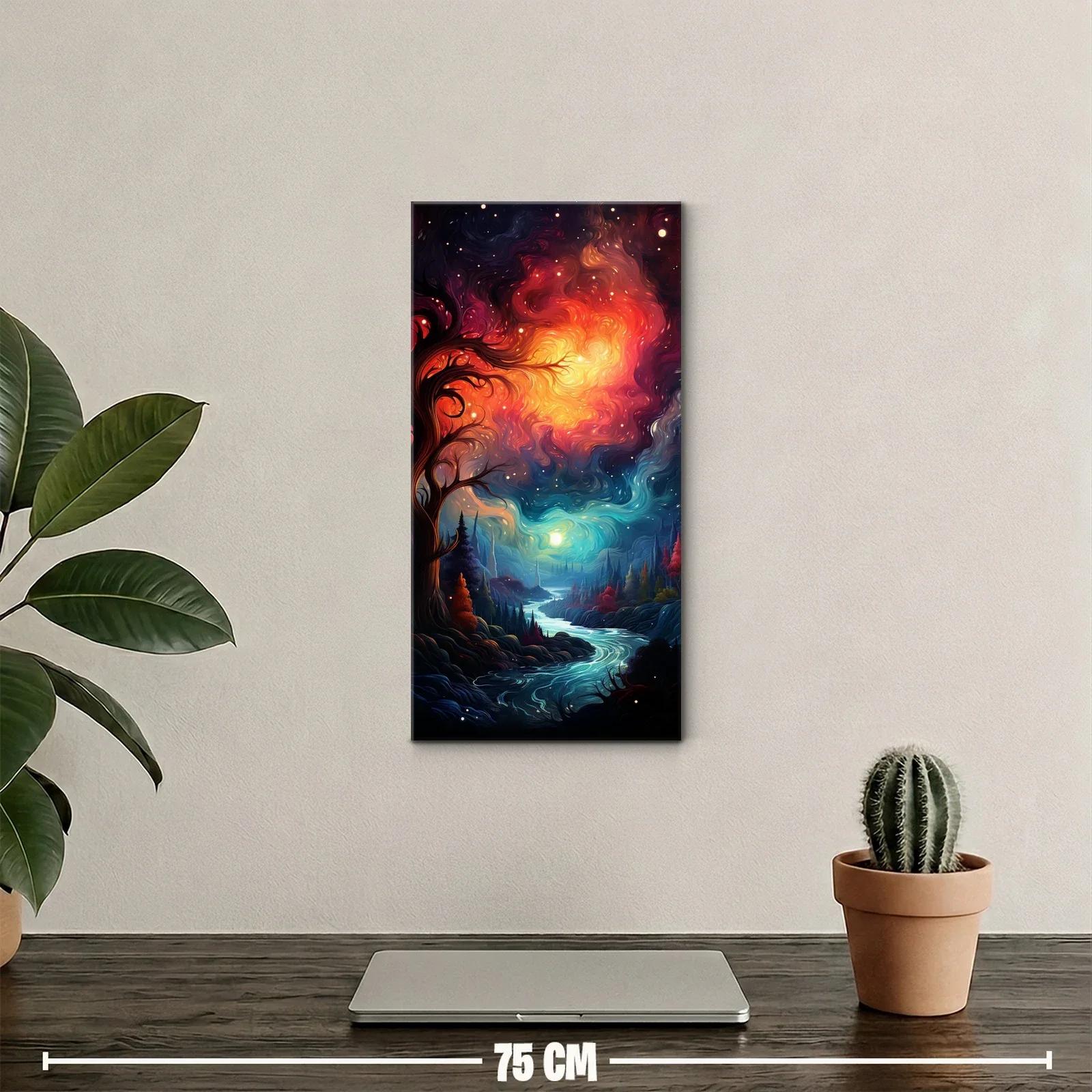 Cuadro paisaje fantástico con árbol retorcido y río luminoso — miniatura 2