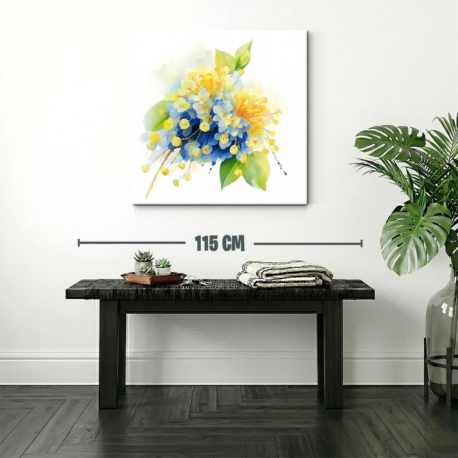 Cuadro floral en tonos azules y amarillos vibrantes — miniatura 2