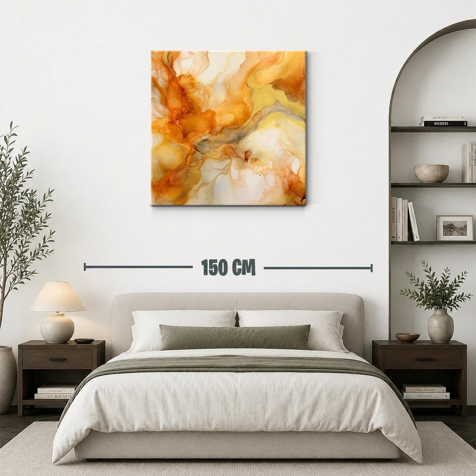 Cuadro abstracto en tonos cálidos dorados y naranjas — miniatura 3