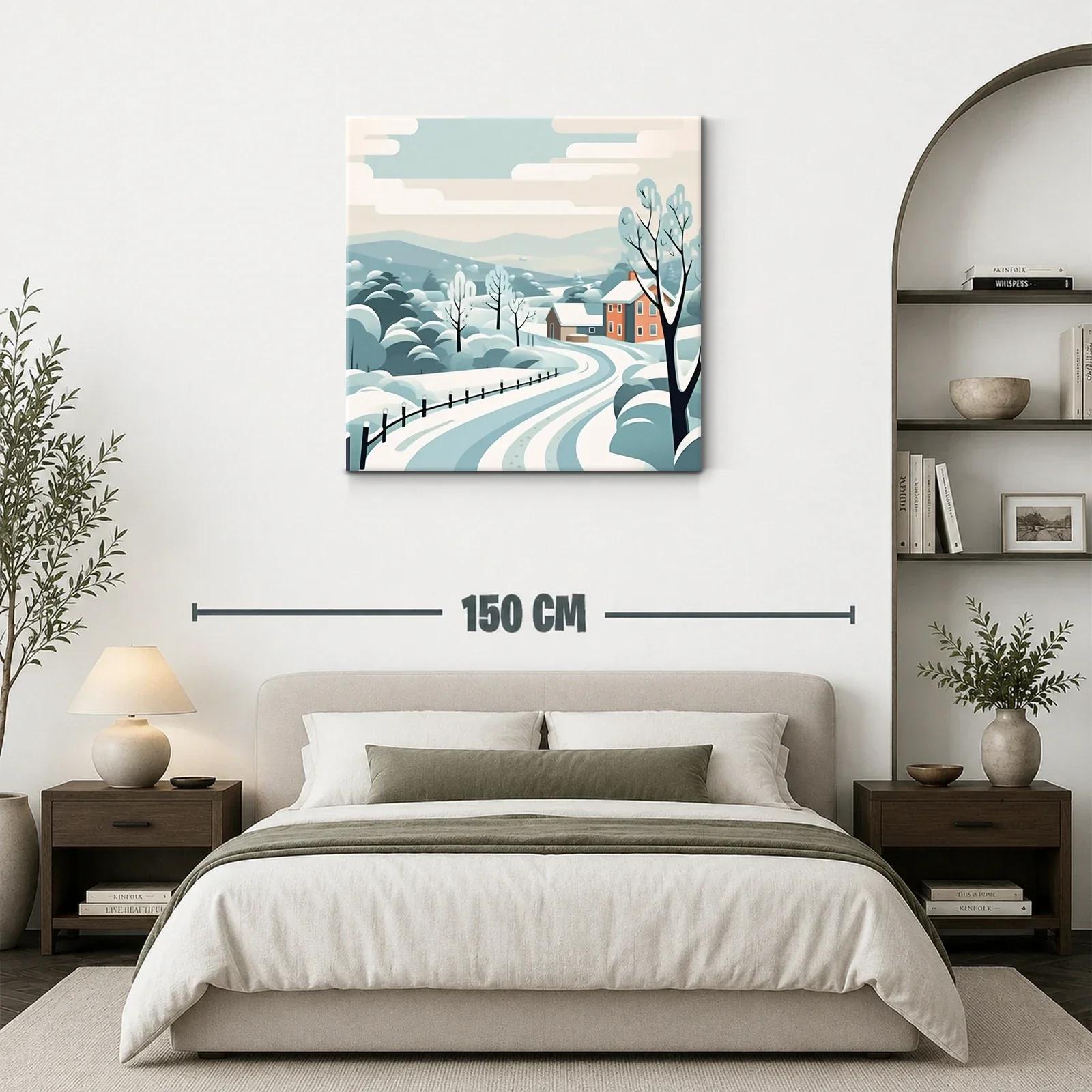 Paisaje de invierno con casas y árboles nevados — miniatura 3