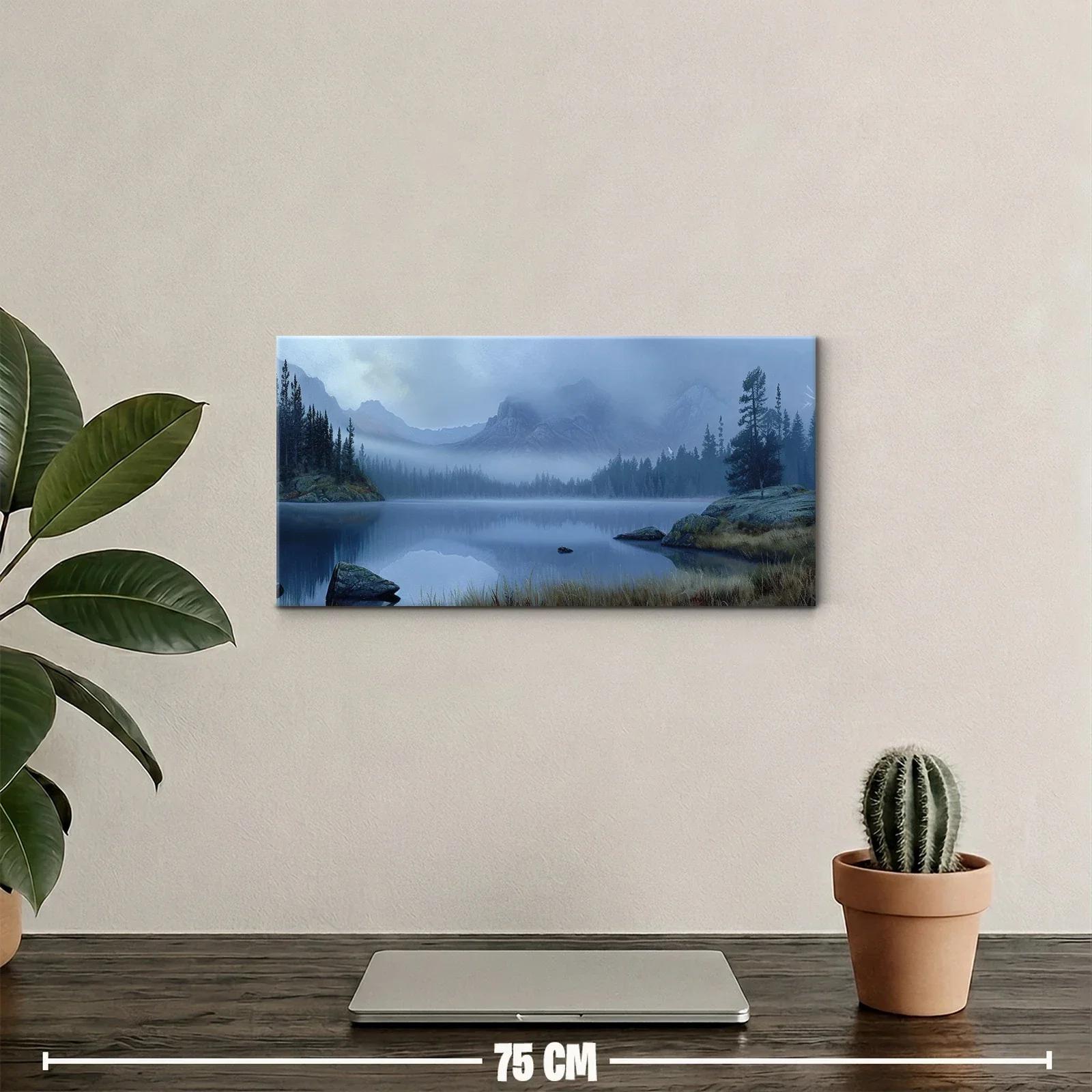 Cuadro lago de montaña con península y orilla herbosa — miniatura 2