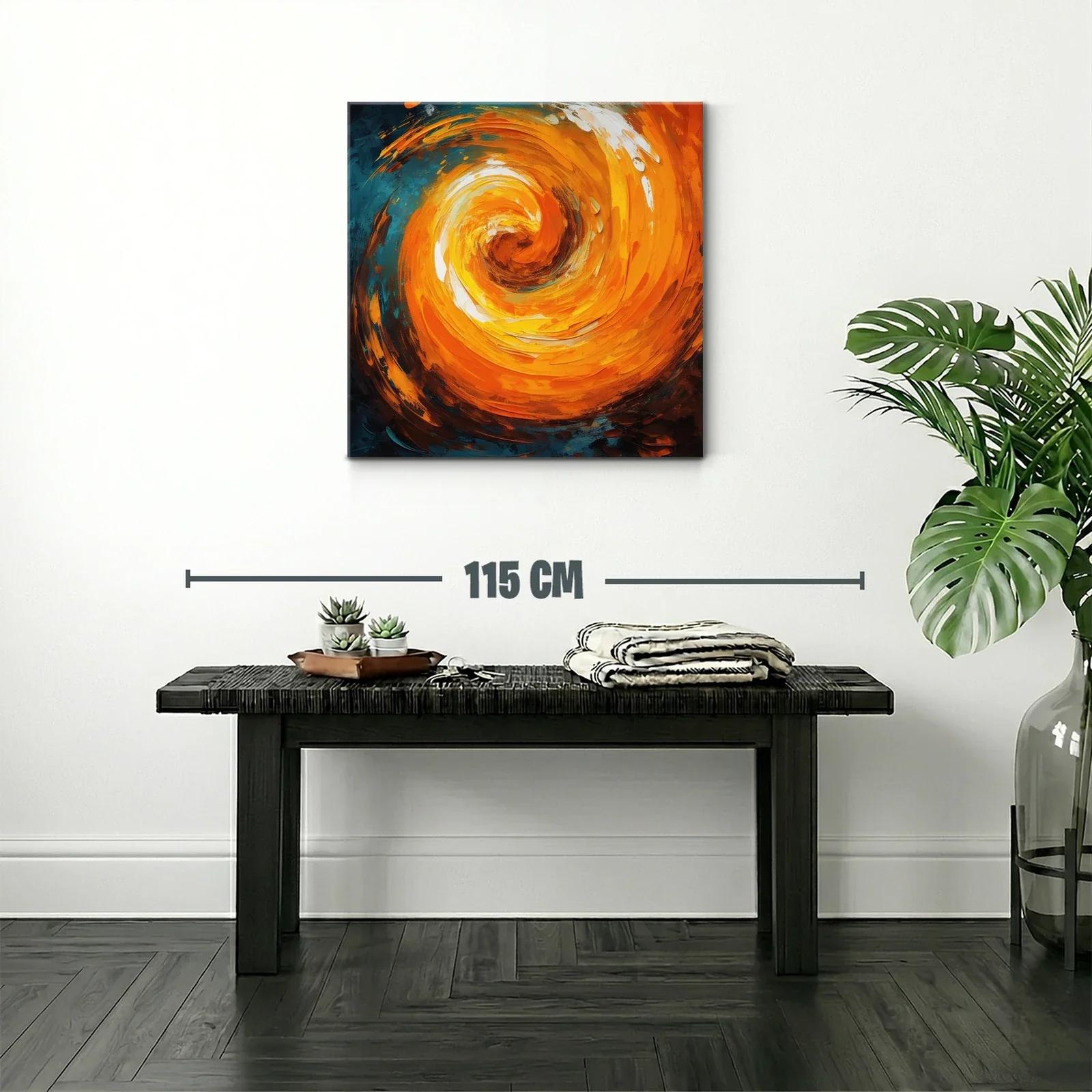 Cuadro abstracto en espiral vibrante tonos naranja y azul — miniatura 2
