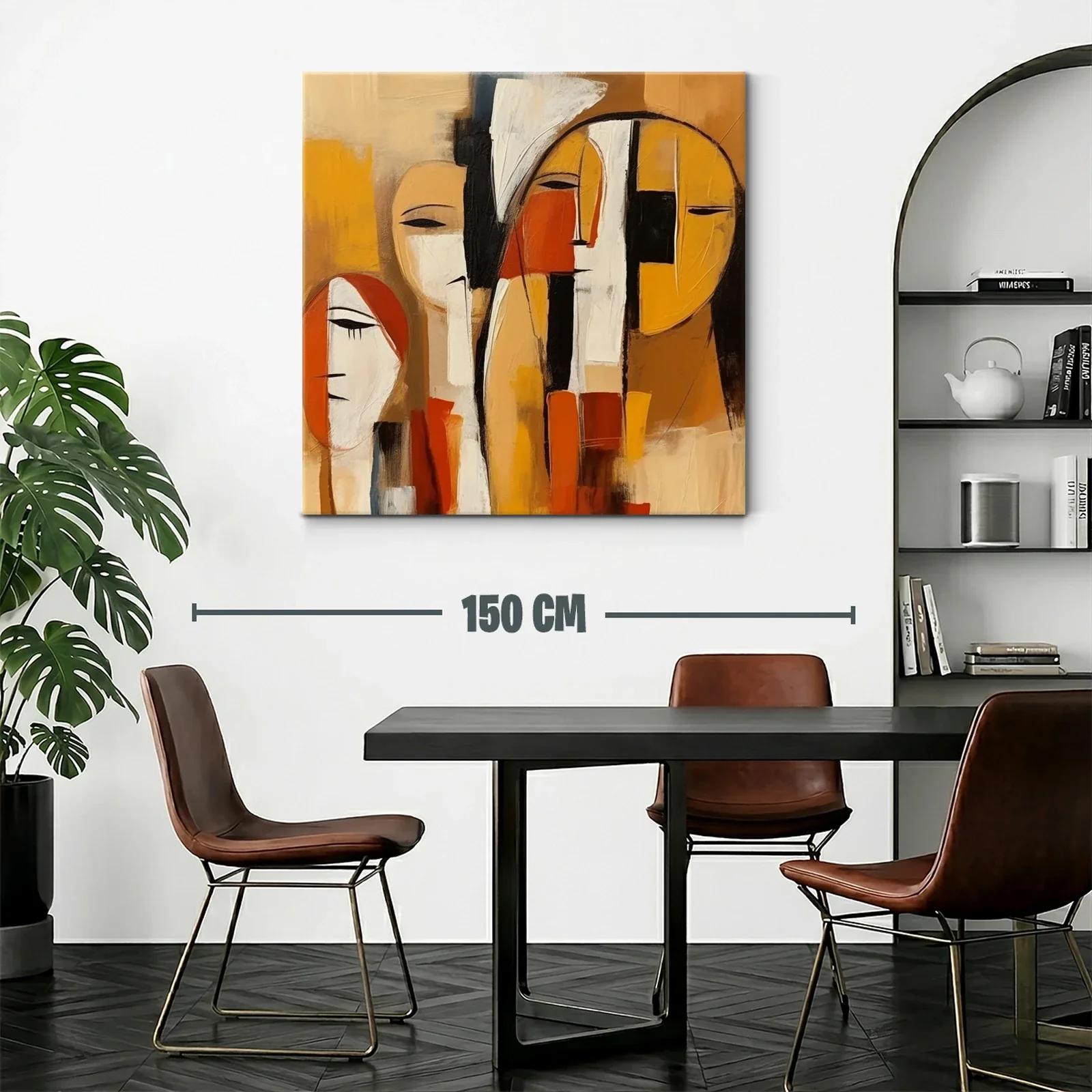 Cuadro abstracto con figuras humanas en tonos cálidos — miniatura 2