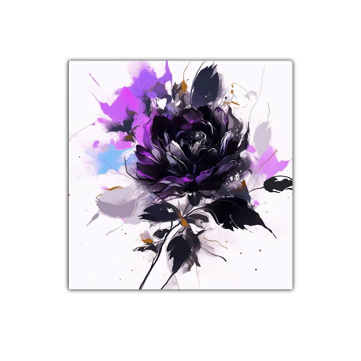 Cuadro floral con rosa en tonos morados y negros vibrantes — miniatura 1