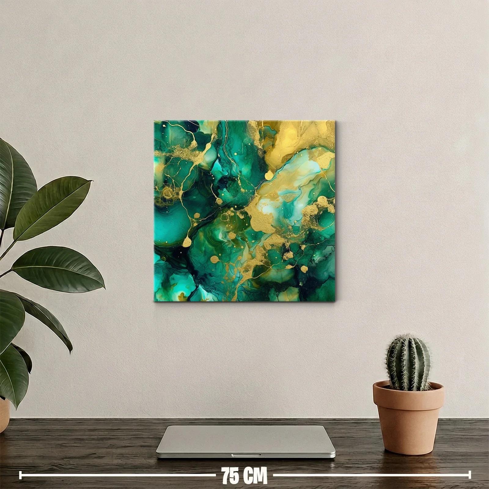 Cuadro abstracto en tonos verdes y dorados vibrantes — miniatura 2