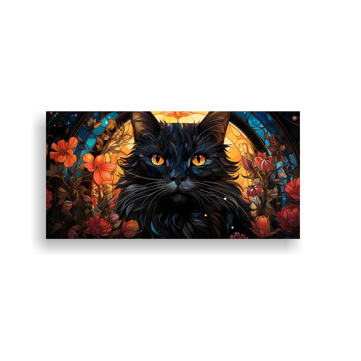 Cuadro gato negro de pelo largo con luna luminosa — imagen principal