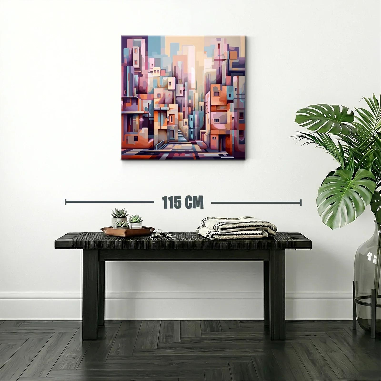 Composición urbana abstracta en tonos pastel y cálidos — miniatura 2