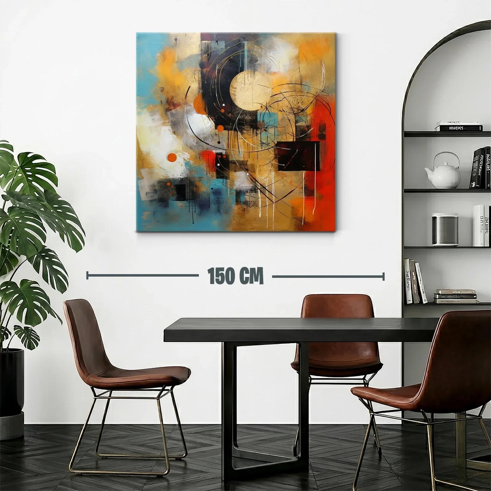 Cuadro abstracto con círculos y vibrantes tonos cálidos — miniatura 2
