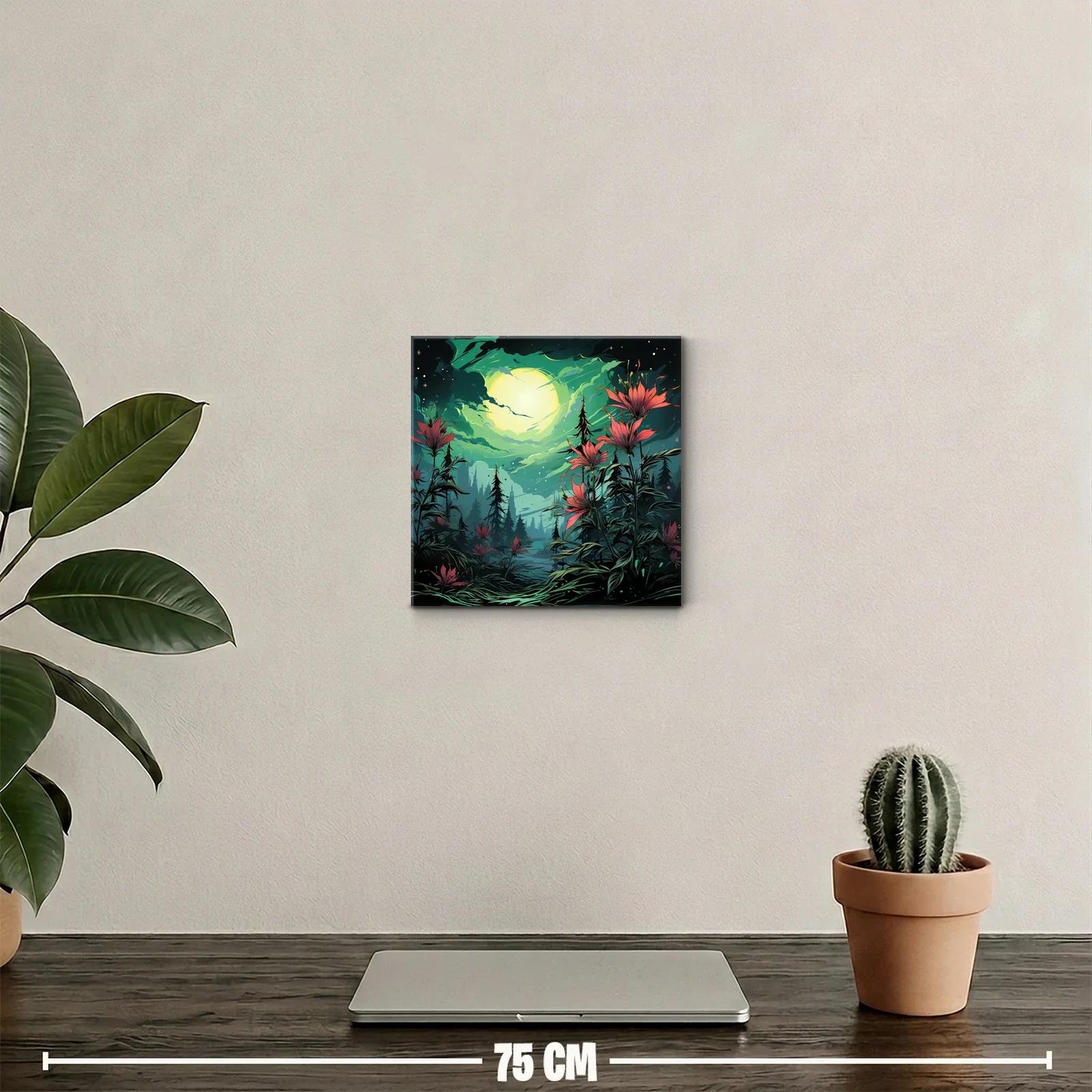 Flores rojas bajo la luna llena en paisaje nocturno encantado — miniatura 2