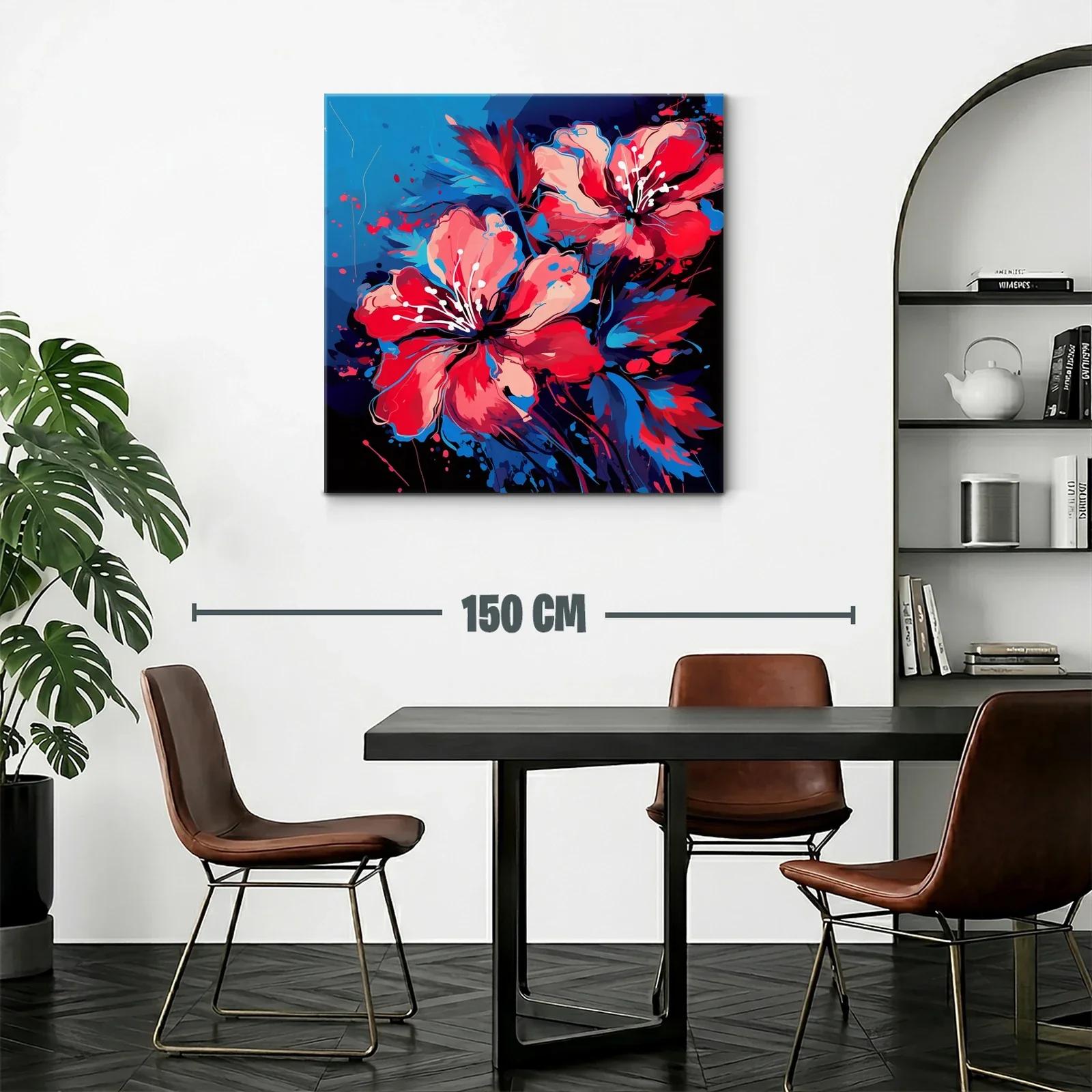 Vibrantes flores rojas con toques azules sobre fondo oscuro — miniatura 2