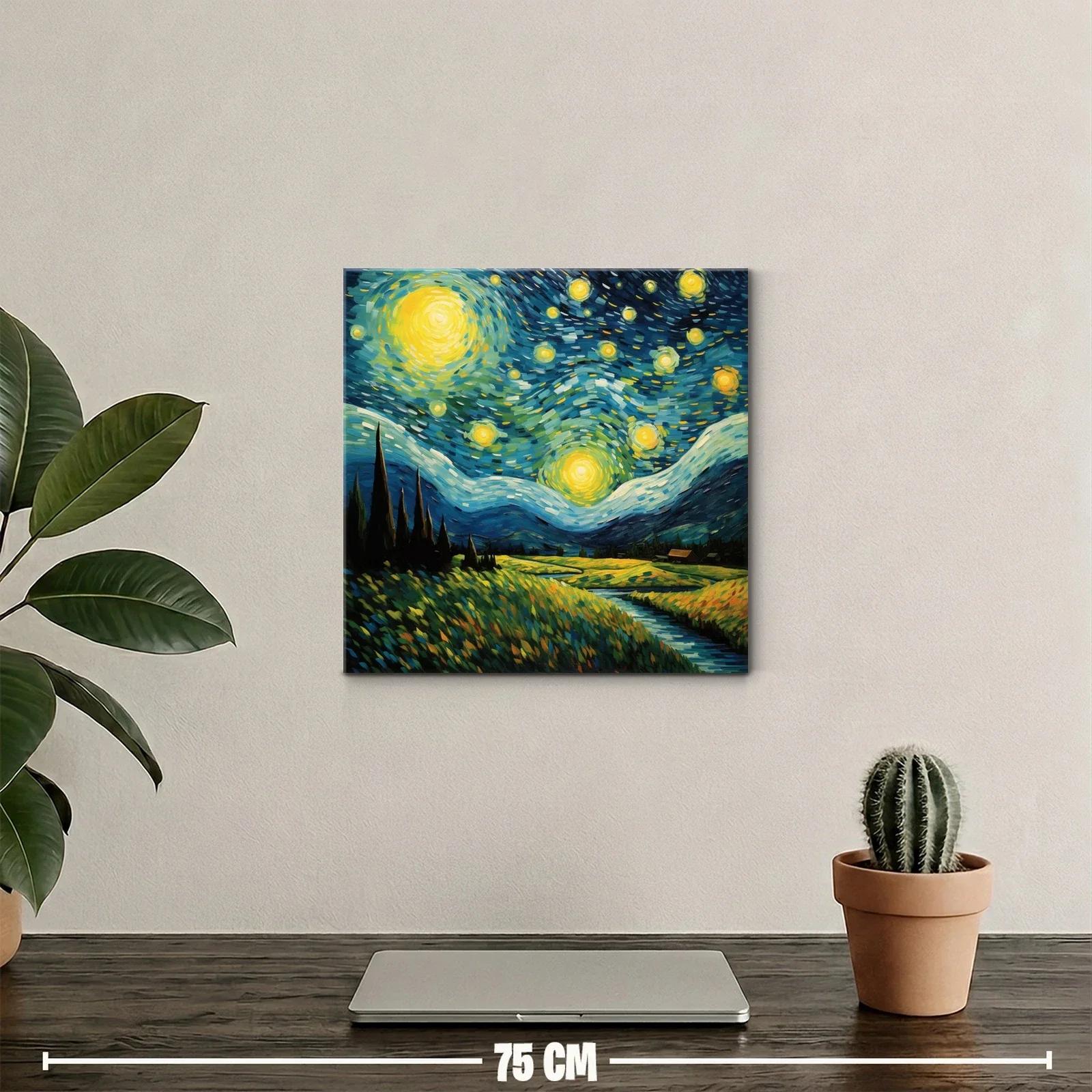 Paisaje nocturno vibrante con cielo estrellado y campo iluminado — miniatura 2