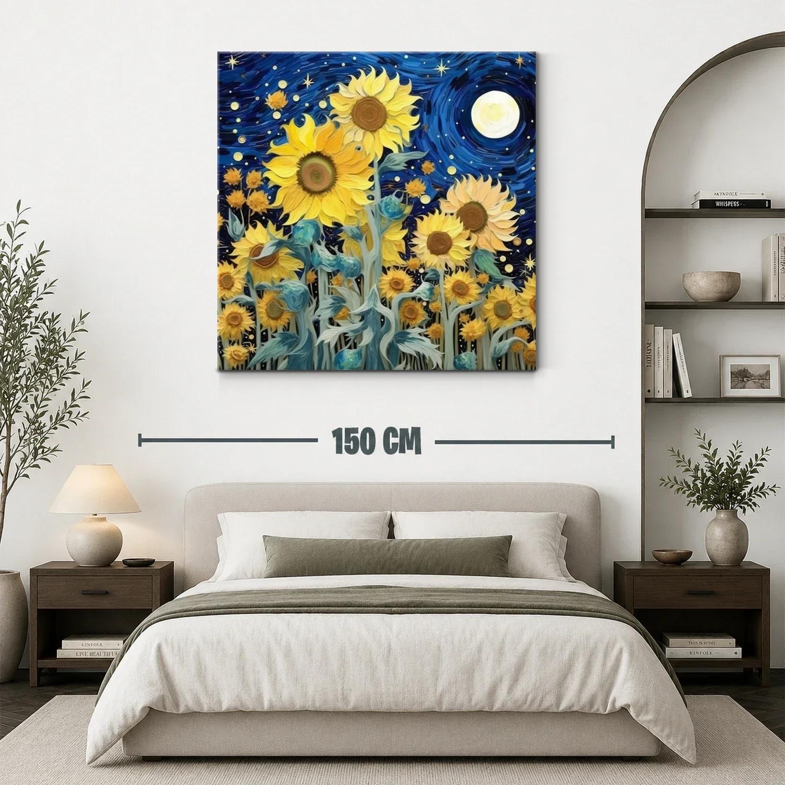 Girasoles bajo un cielo nocturno estrellado y vibrante — miniatura 3