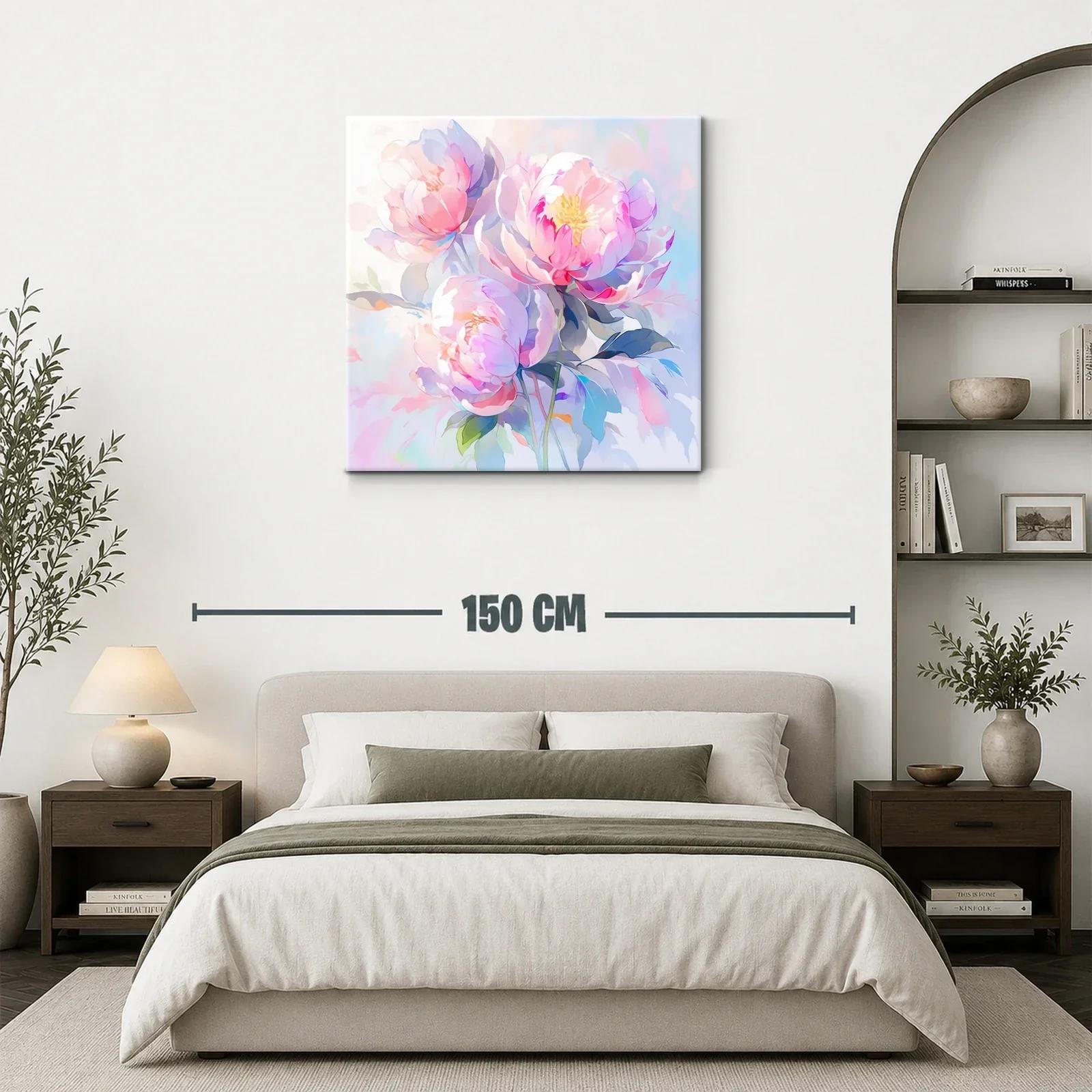 Cuadro floral con peonías en tonos pastel y suaves luces — miniatura 3