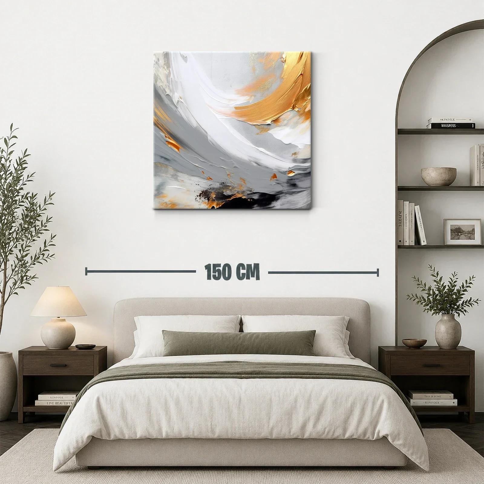 Cuadro abstracto con tonos grises y dorados elegantes — miniatura 3