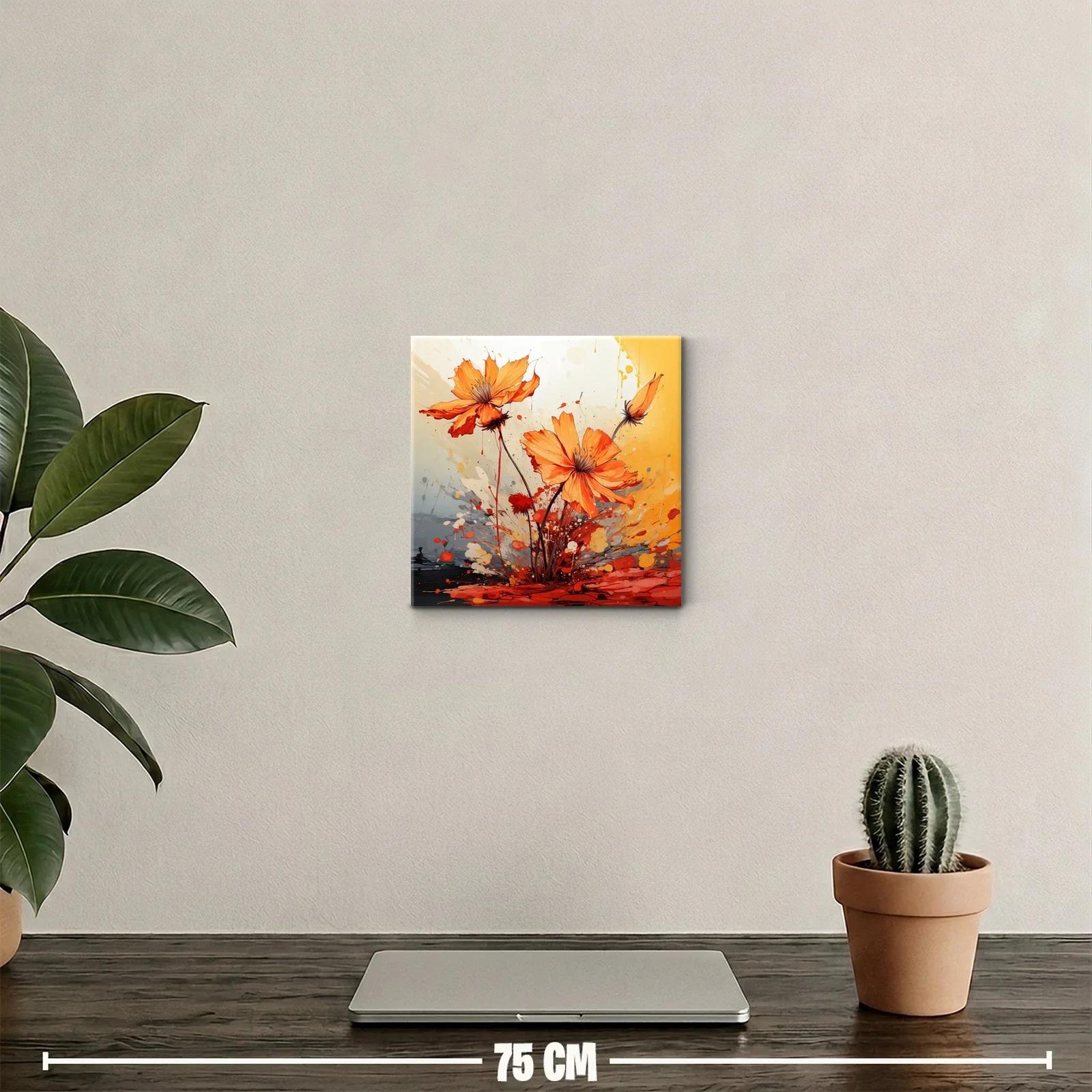 Cuadro decorativo con flores naranjas vibrantes en movimiento — miniatura 2