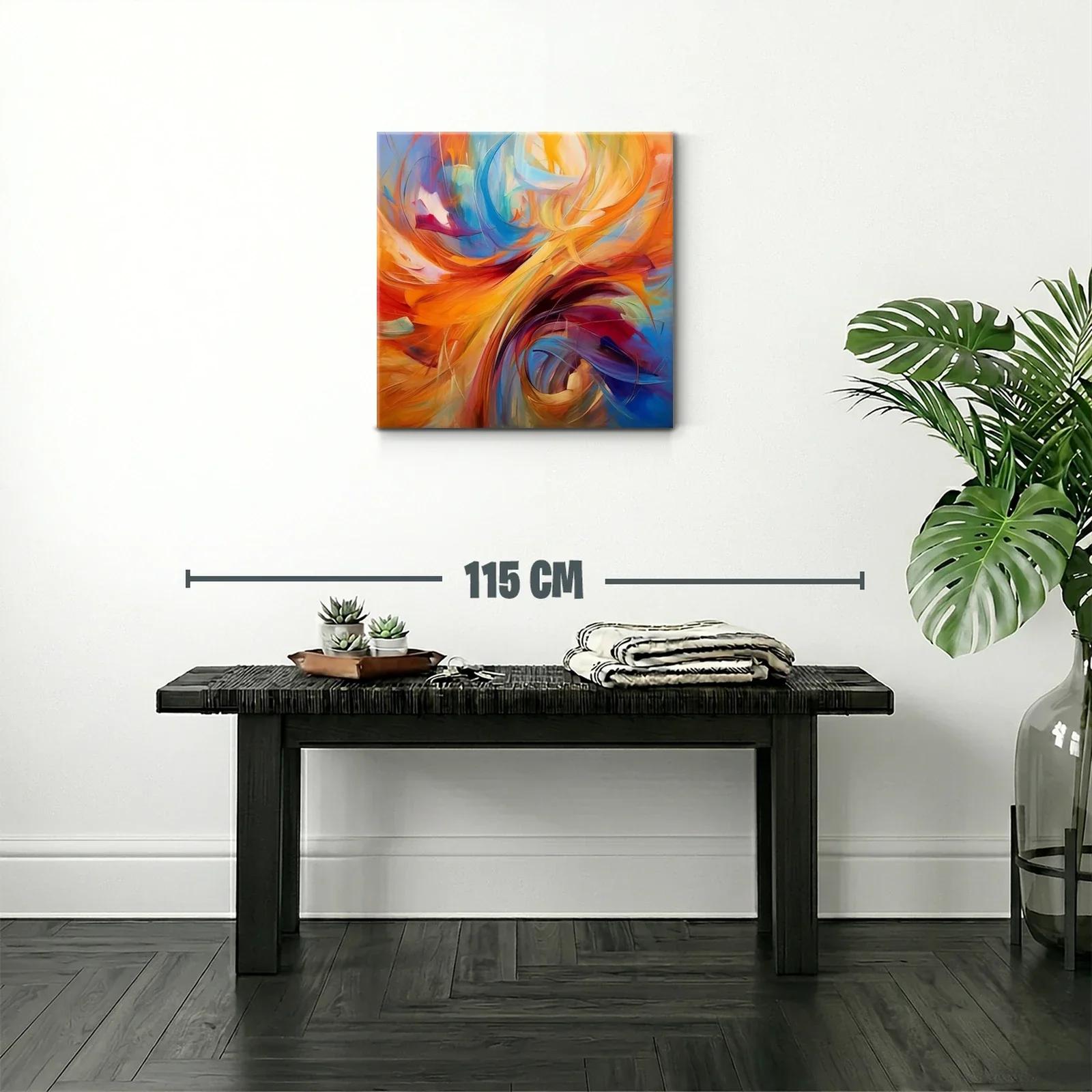 Cuadro abstracto vibrante con tonos cálidos y fríos — miniatura 2