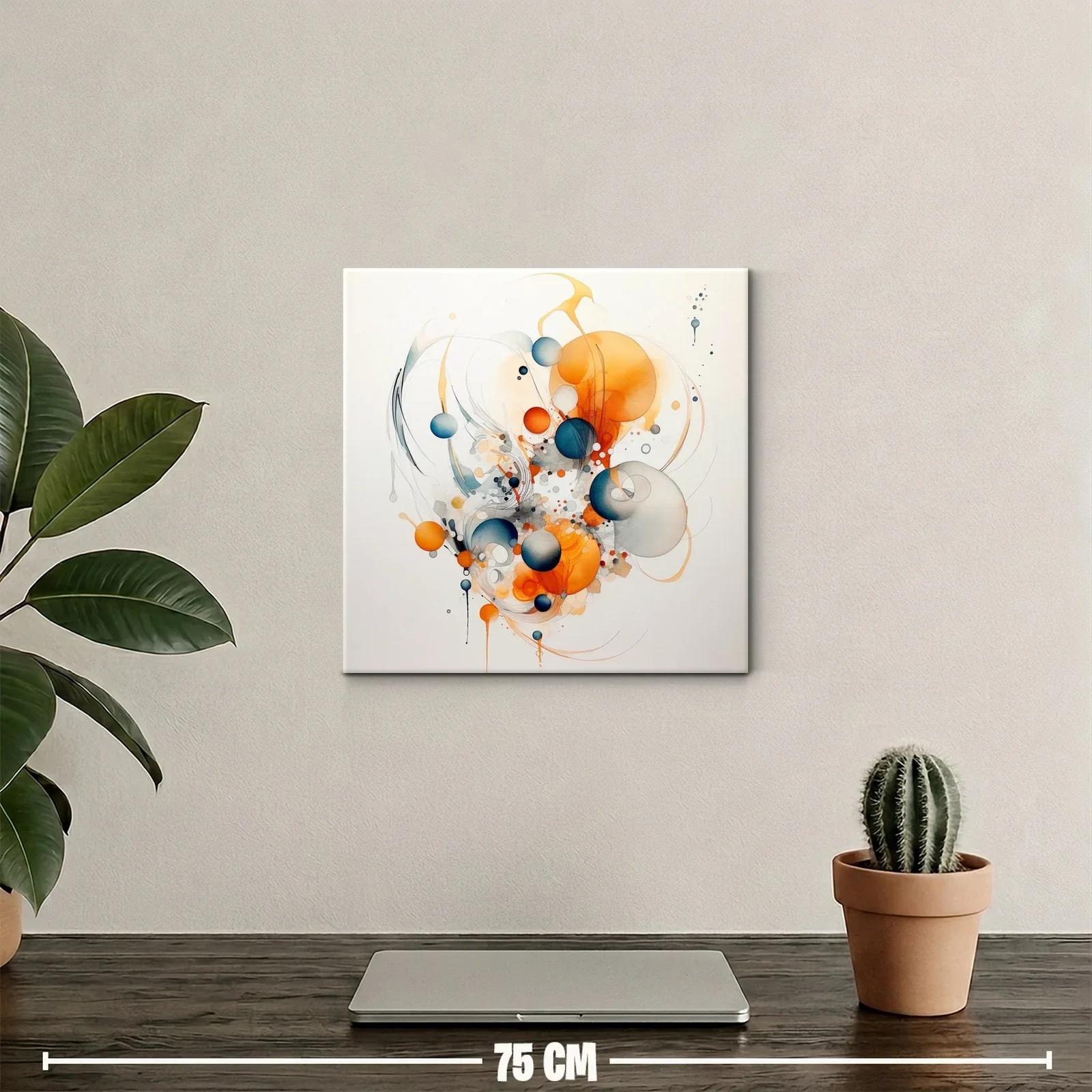 Cuadro abstracto con esferas en tonos cálidos y fríos — miniatura 2