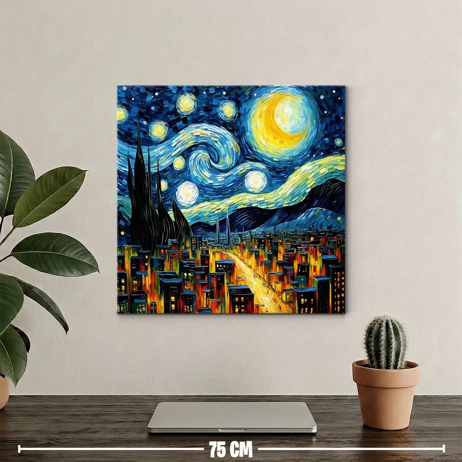 Ciudad nocturna bajo cielo estrellado vibrante y dinámico — miniatura 2