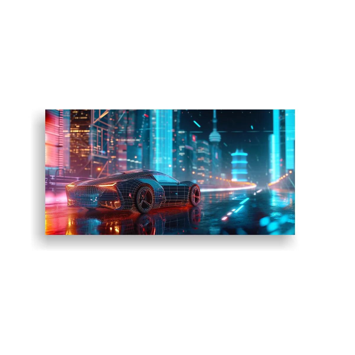Cuadro coche deportivo futurista con neón y velocidad — imagen principal