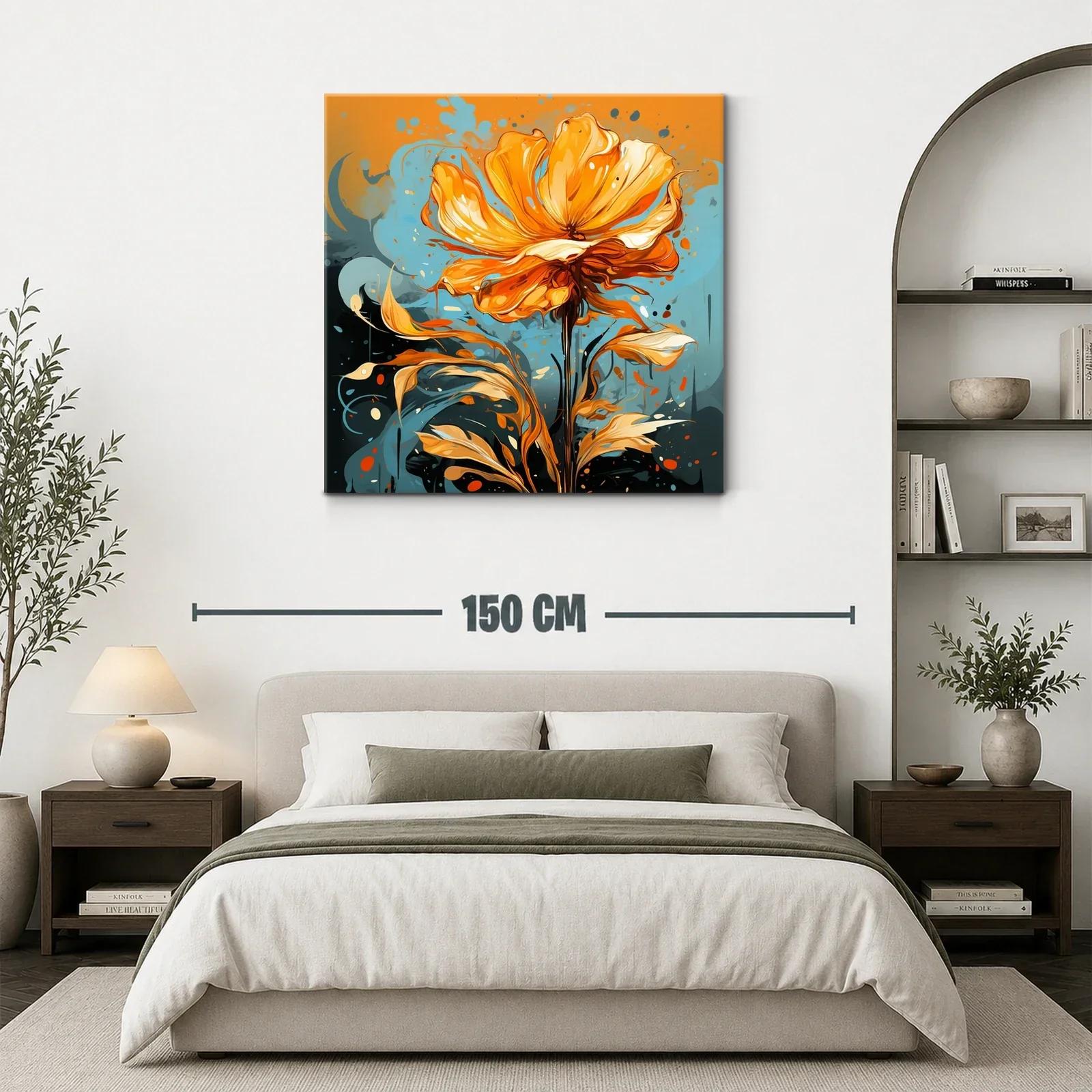 Flor vibrante en tonos cálidos y fondo azul intenso — miniatura 3