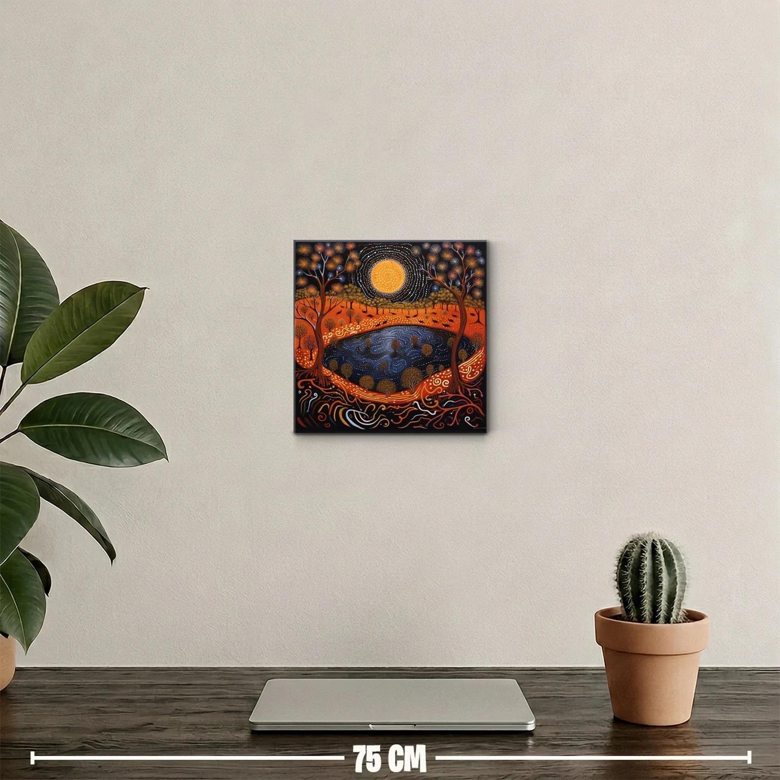 Paisaje nocturno mágico con luna brillante y árboles dorados — miniatura 2