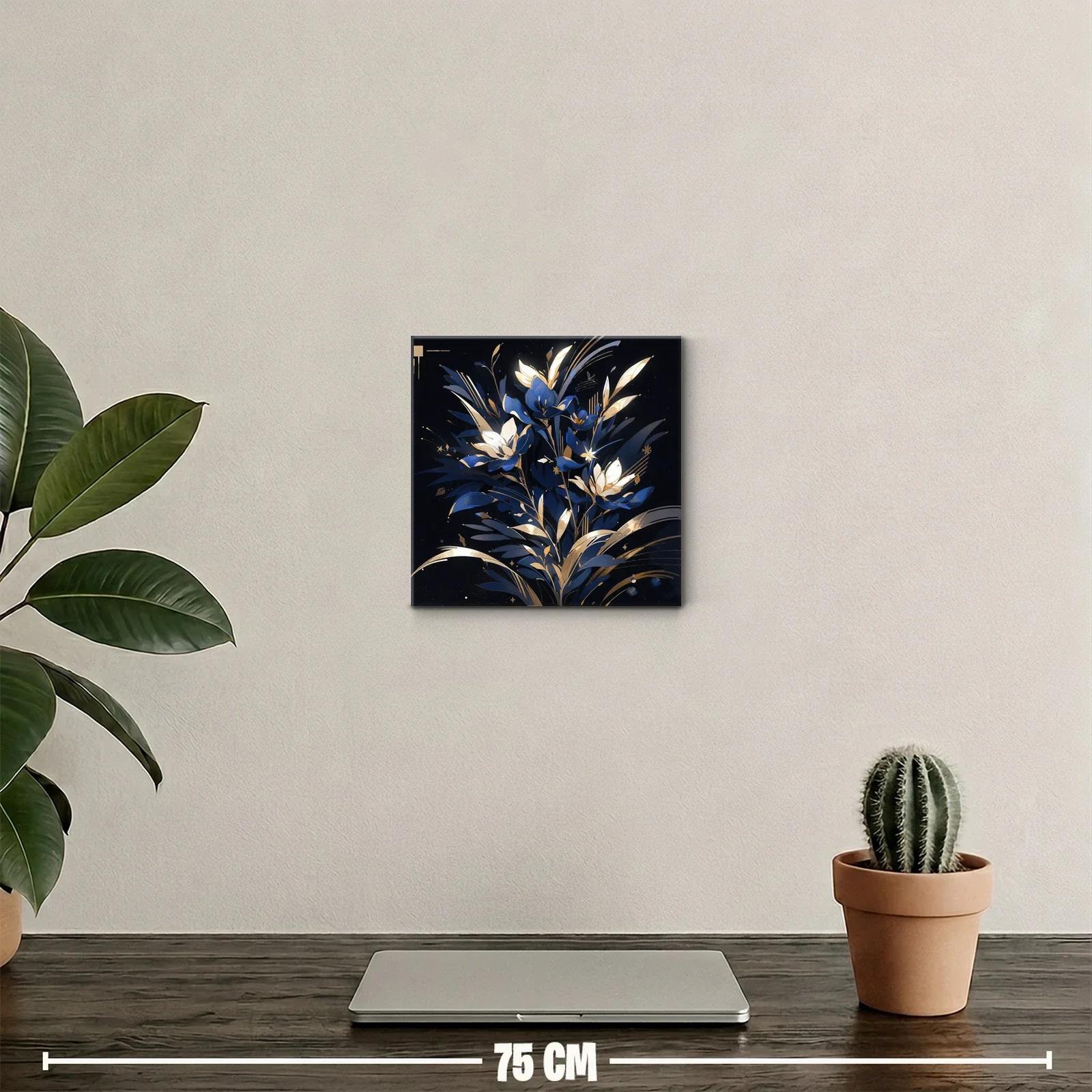 Cuadro floral elegante en tonos azules y dorados — miniatura 2